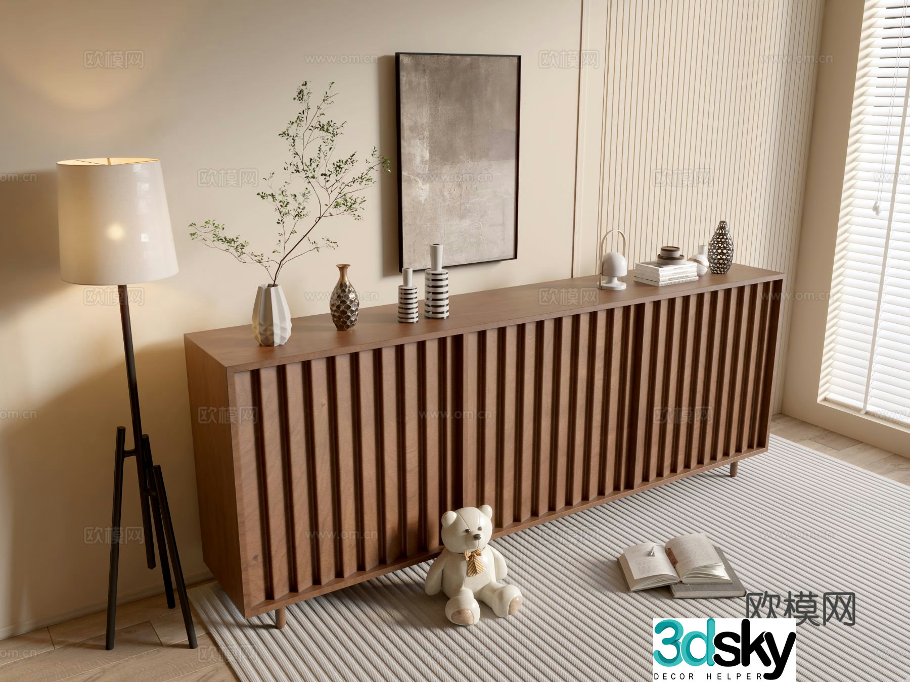 Modern wood grain cabinet low cabinet entrance cabinet 3D model