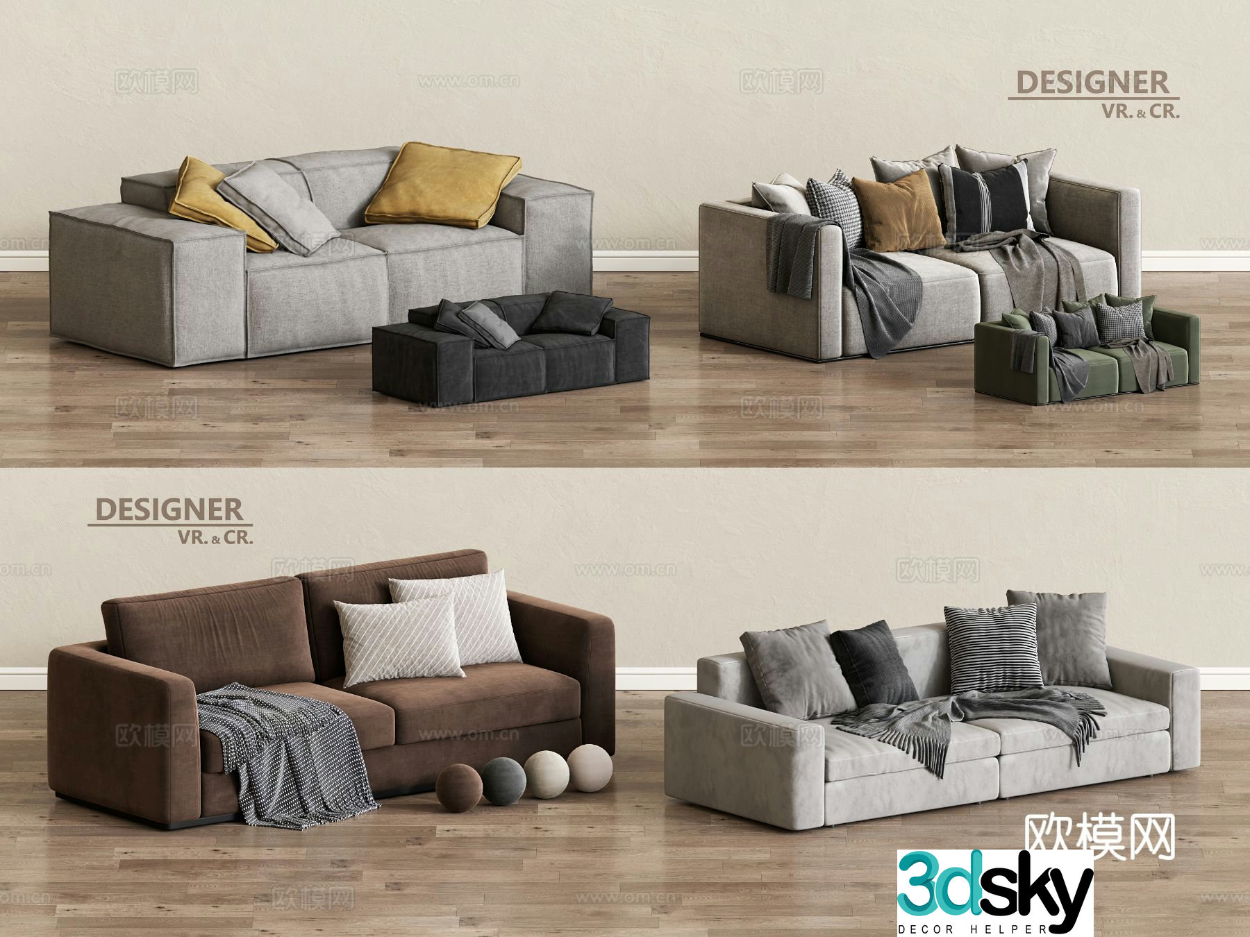 Modern double sofa living room sofa 3d model