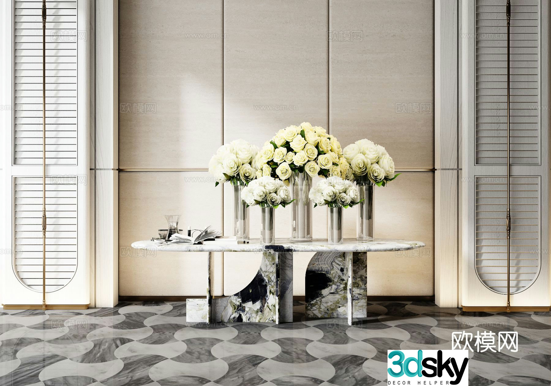 modern vase floral arrangement flower arrangement flowers 3d model