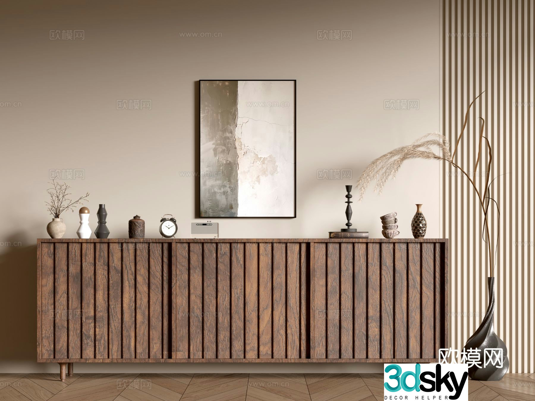 Medieval style entrance cabinet wood grain cabinet low cabinet side cabinet 3D model