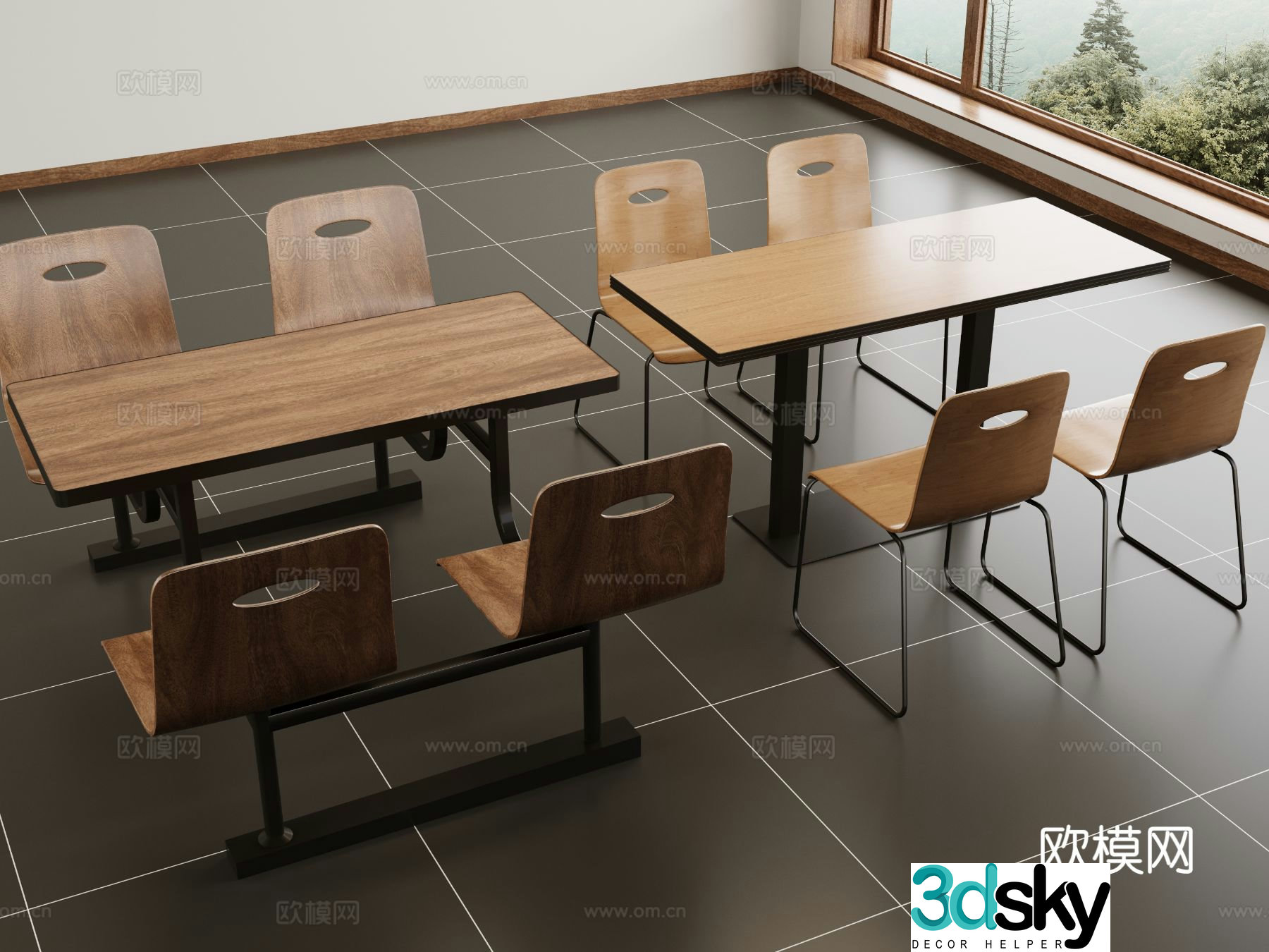 Modern canteen tables and chairs dining table and chairs 3d model