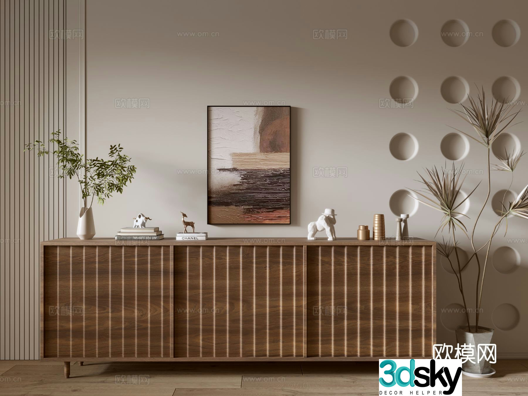 Medieval style wood grain cabinet entrance cabinet 3D model