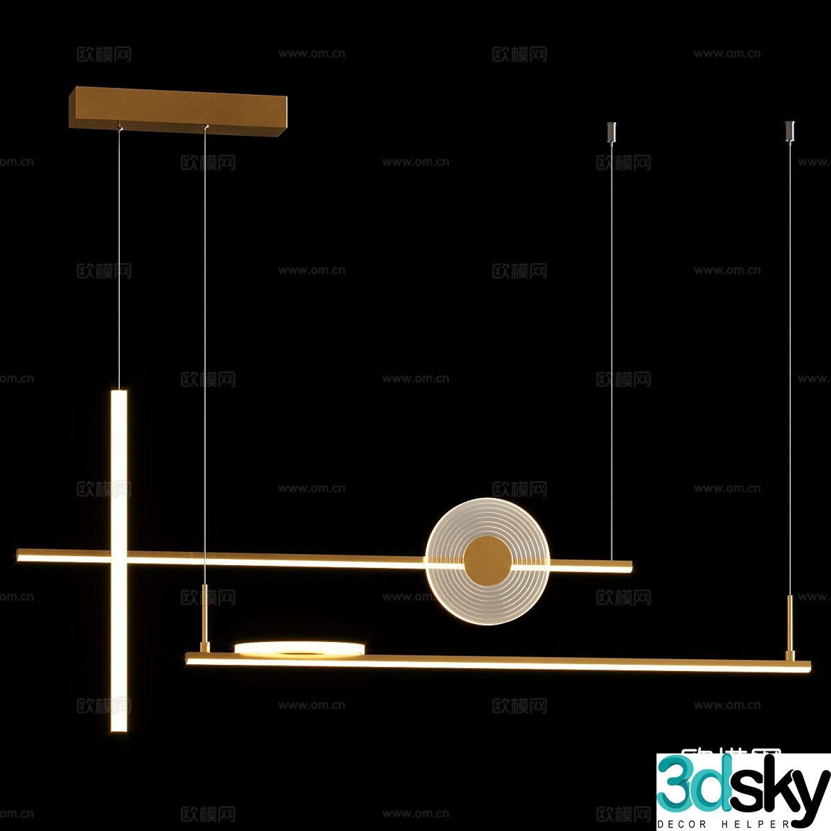 Light luxury long chandelier 3D model