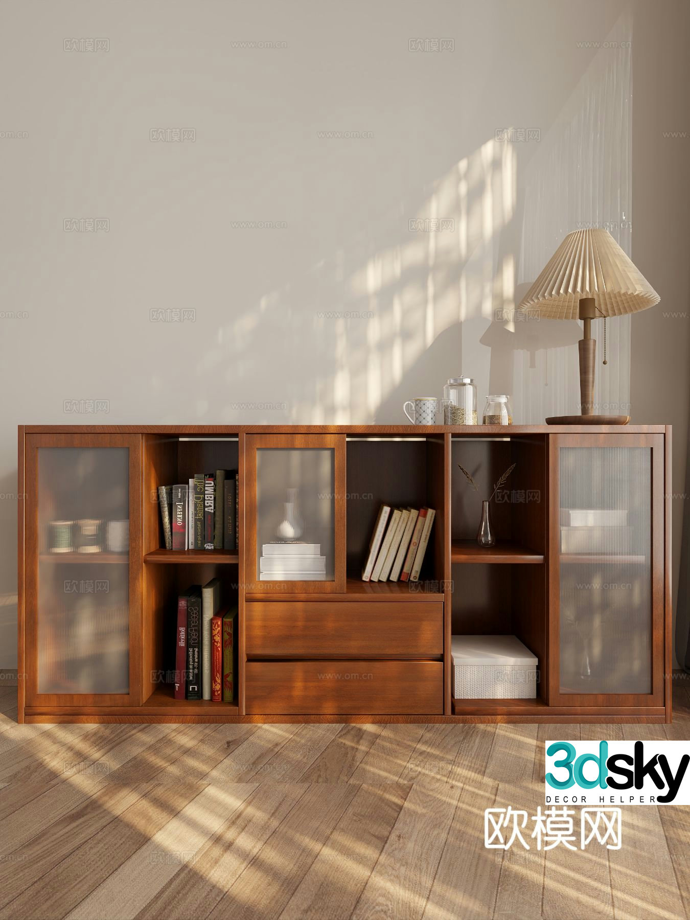 Wabi-sabi bookcase low cabinet 3d model