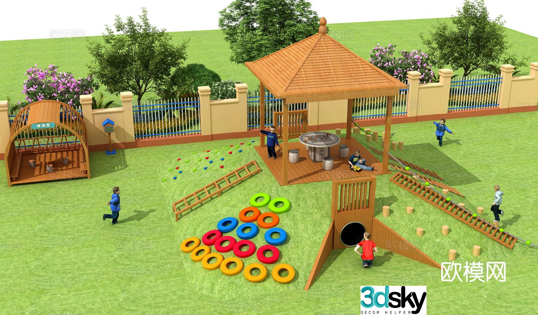 Children's play slope, climbing leisure pavilion, drilling hole leisure cabin 3D model