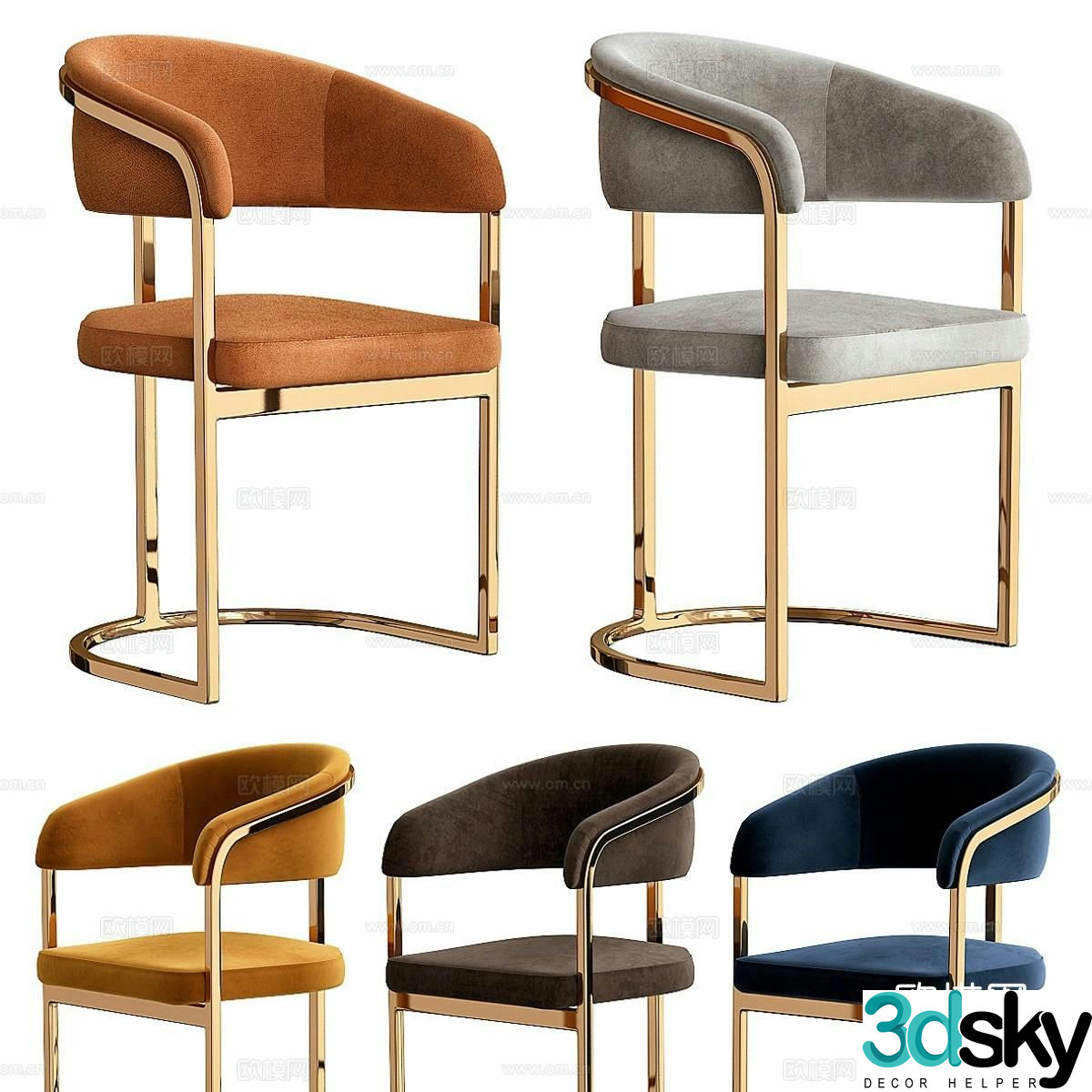 Italian light luxury single chair dining chair armchair 3D model