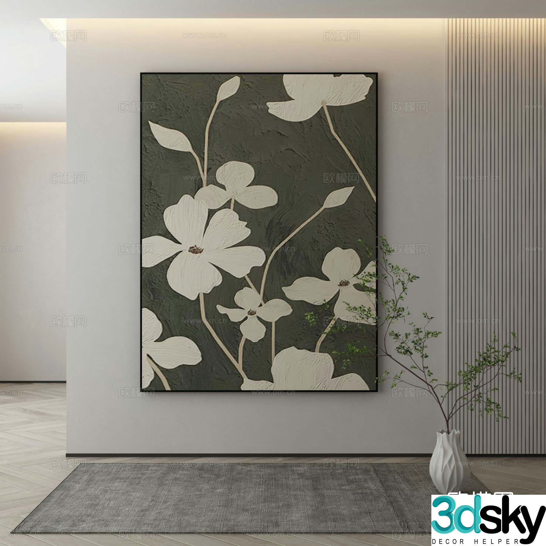 Modern flower painting decorative painting 3d model