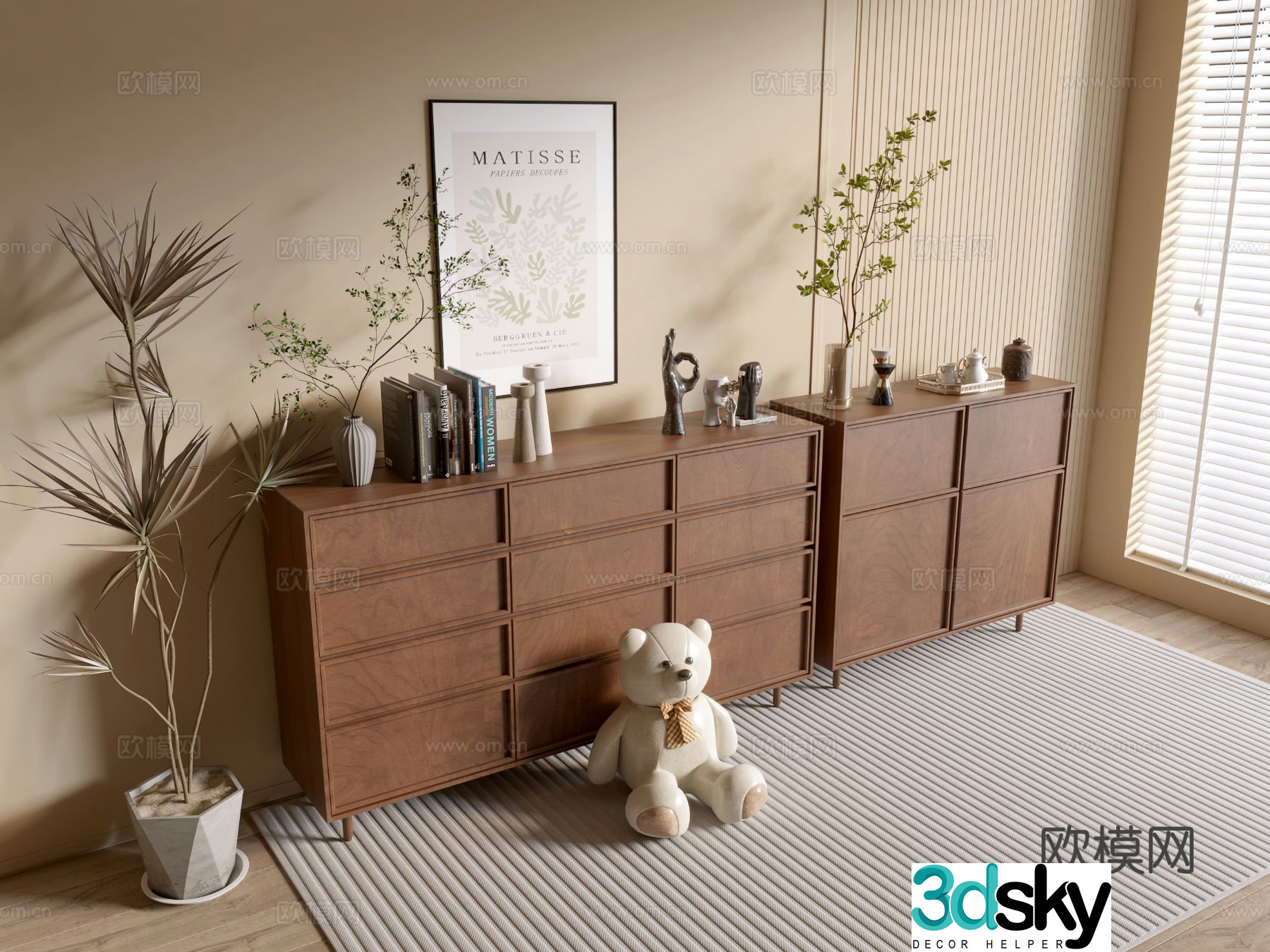 Log style cupboard wood grain cabinet 3d model