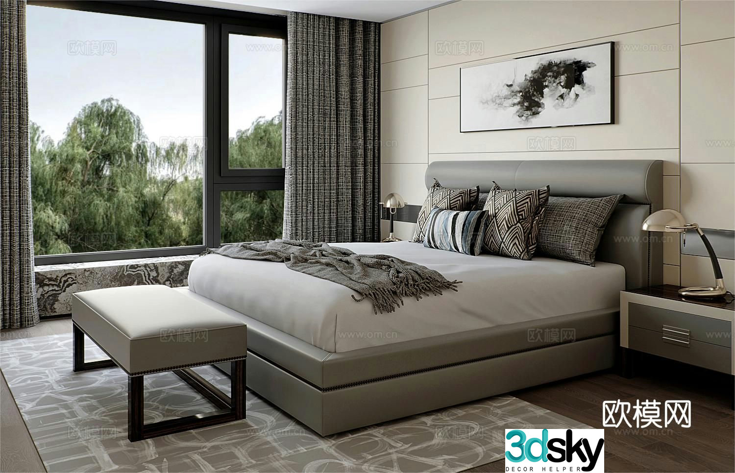 Modern double bed 3d model