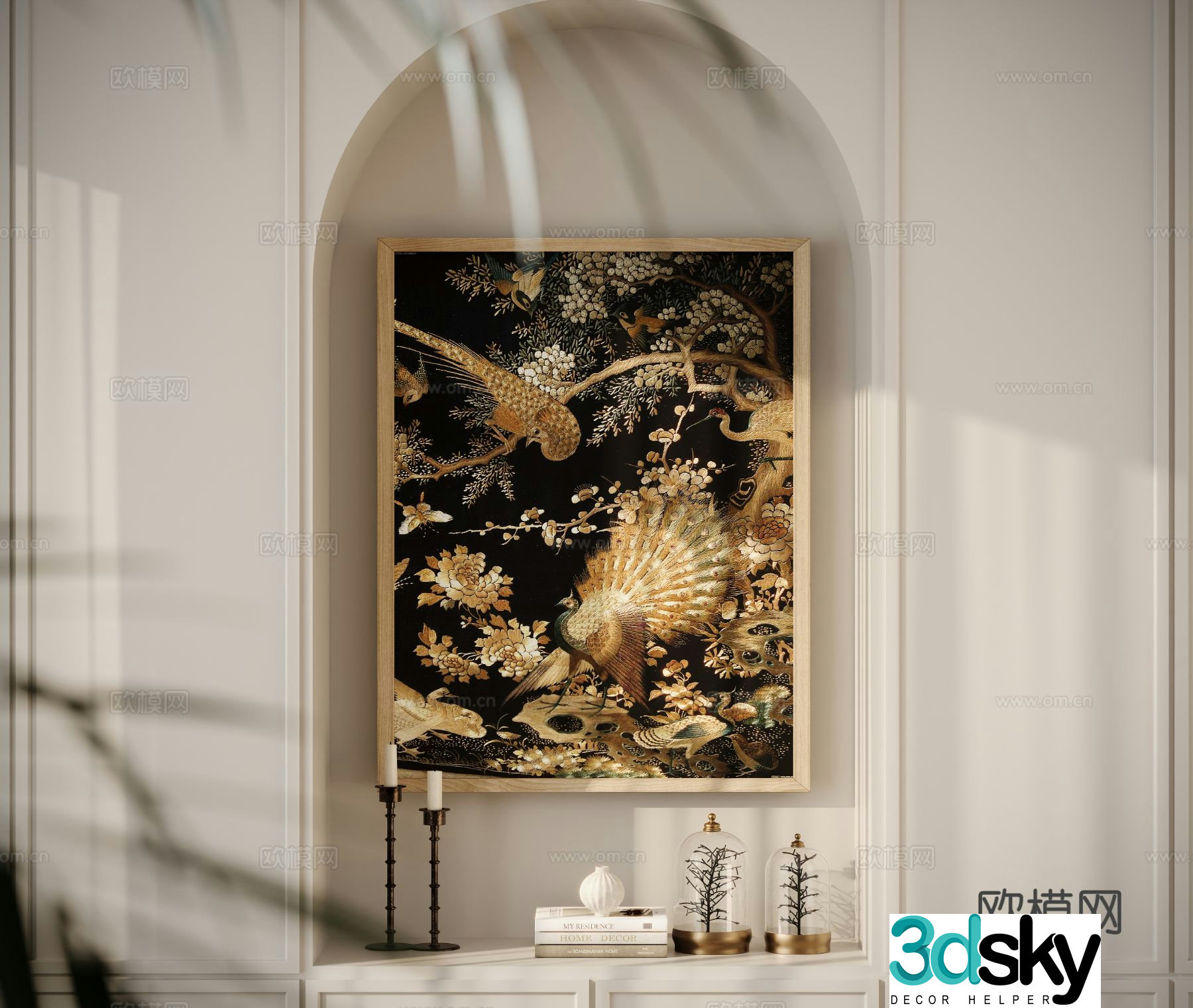 Chinese art painting Birds paying homage to the phoenix Decorative painting 3D model