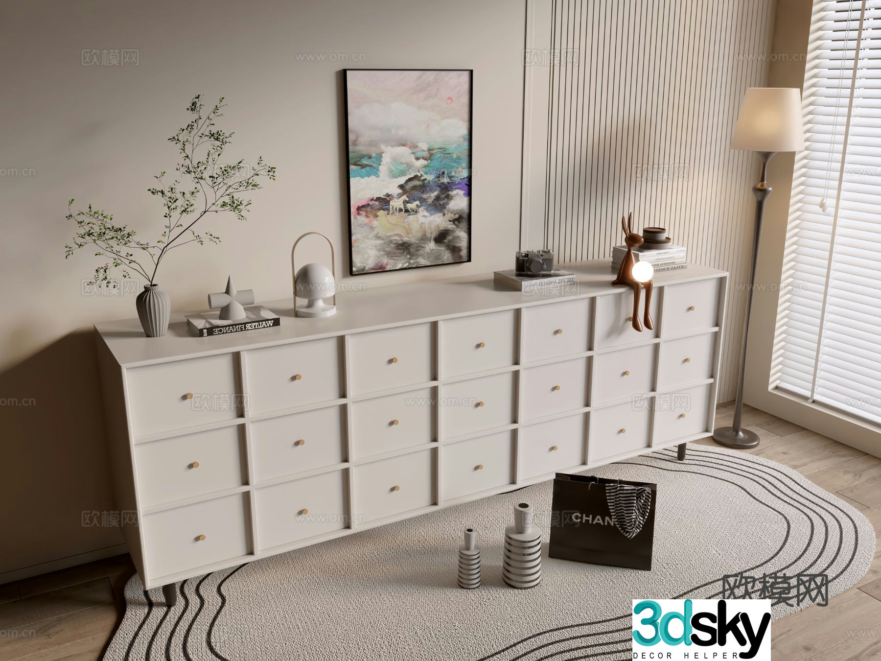 Cream style chest of drawers 3d model