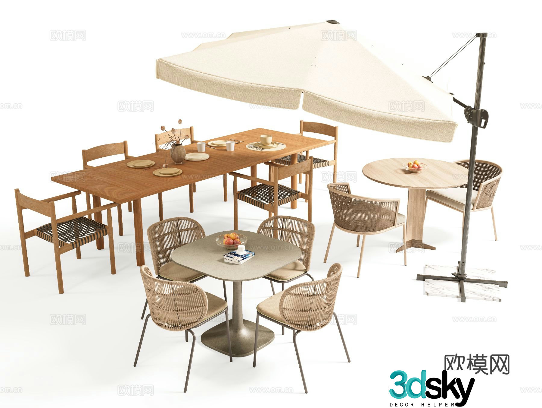 Wabi-sabi outdoor tables and chairs camping tables and chairs leisure tables and chairs parasol 3D model
