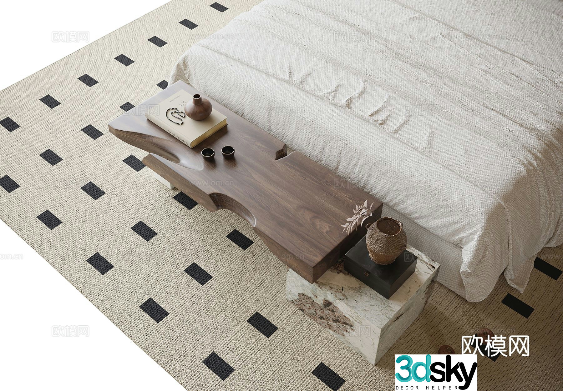 Medieval style bedside stool bench 3d model