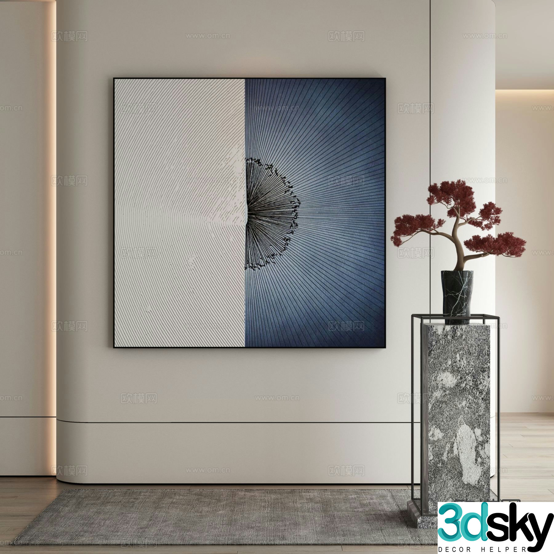New Chinese texture painting decorative painting 3D model