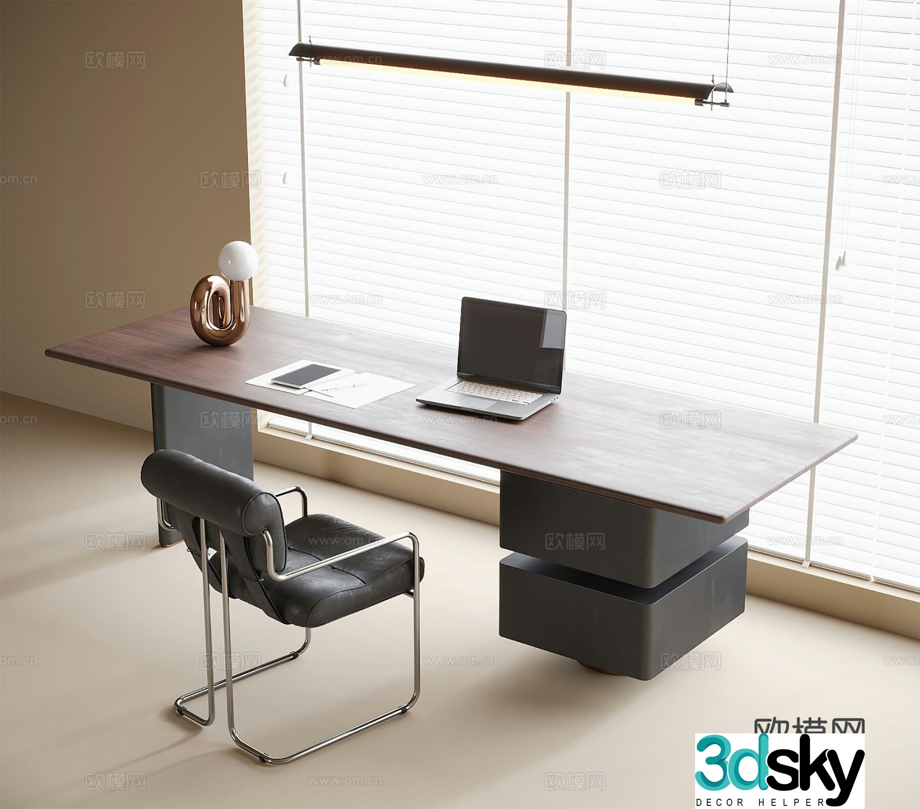 Modern desk chair computer desk 3d model