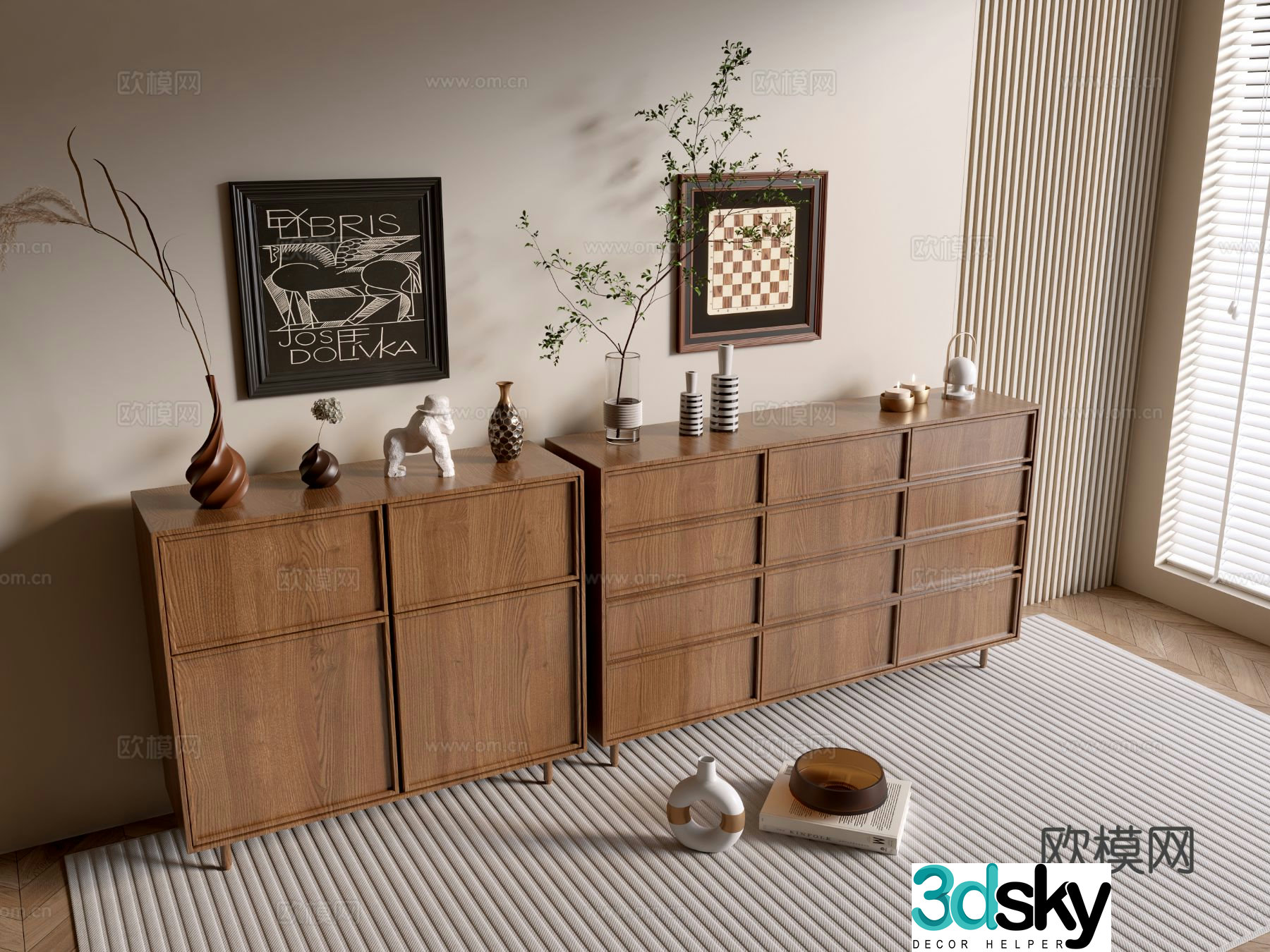 Log style wood grain cabinet chest 3d model