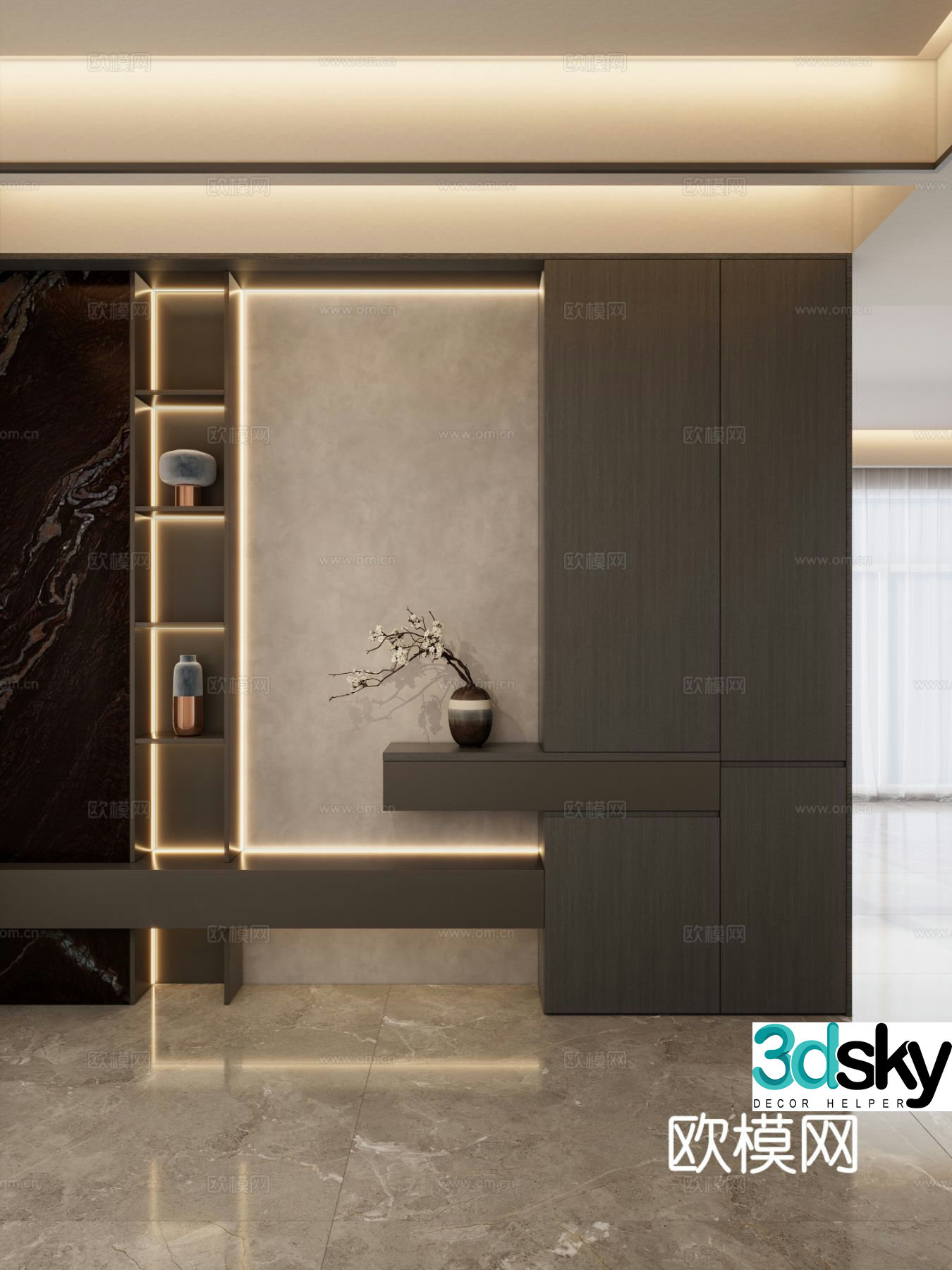 Italian style entrance shoe cabinet 3D model