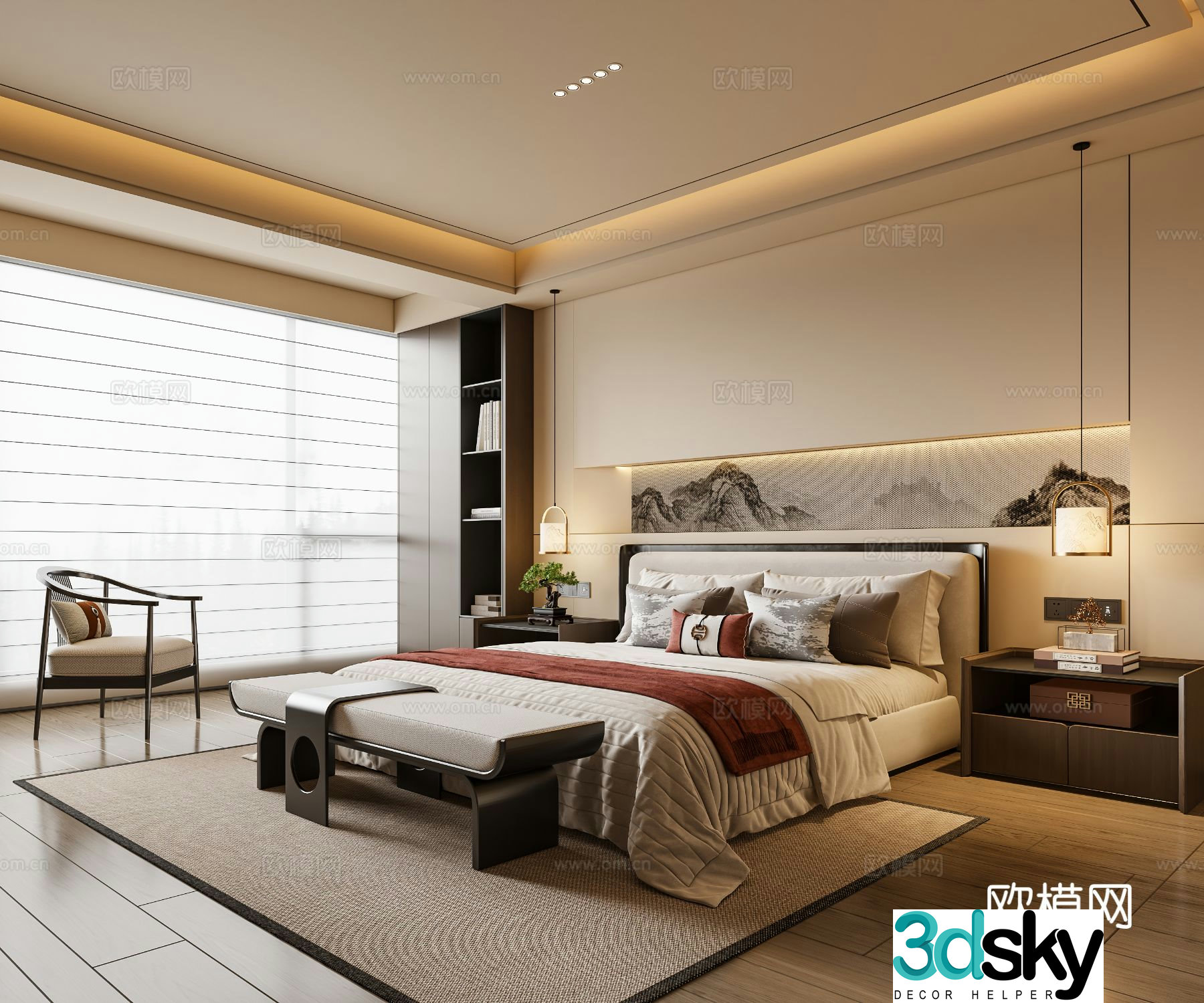 New Chinese style bedroom master bedroom 3d model