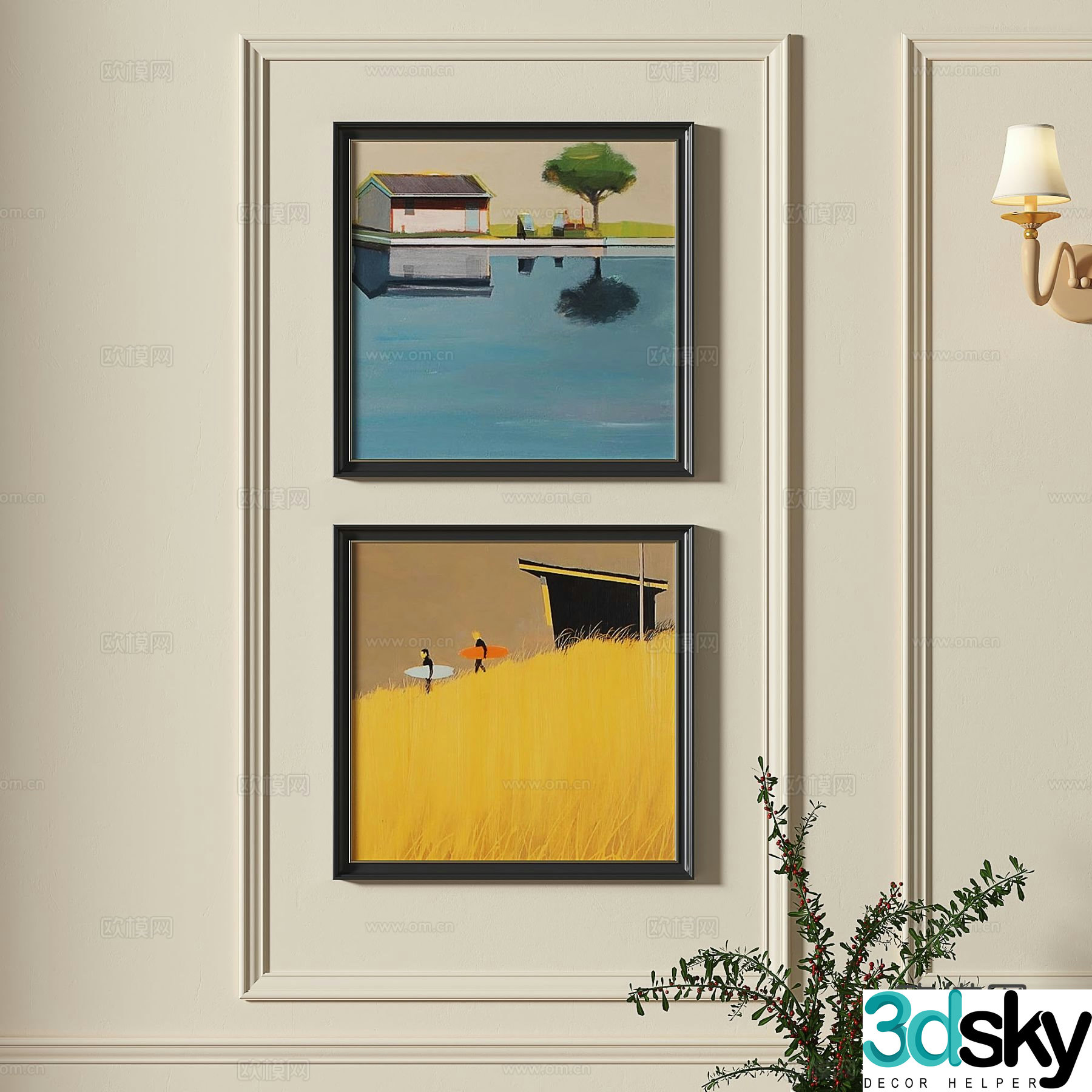 French retro hanging painting landscape painting decorative painting 3D model