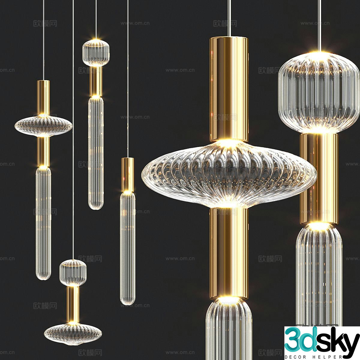 Light luxury glass chandelier 3d model