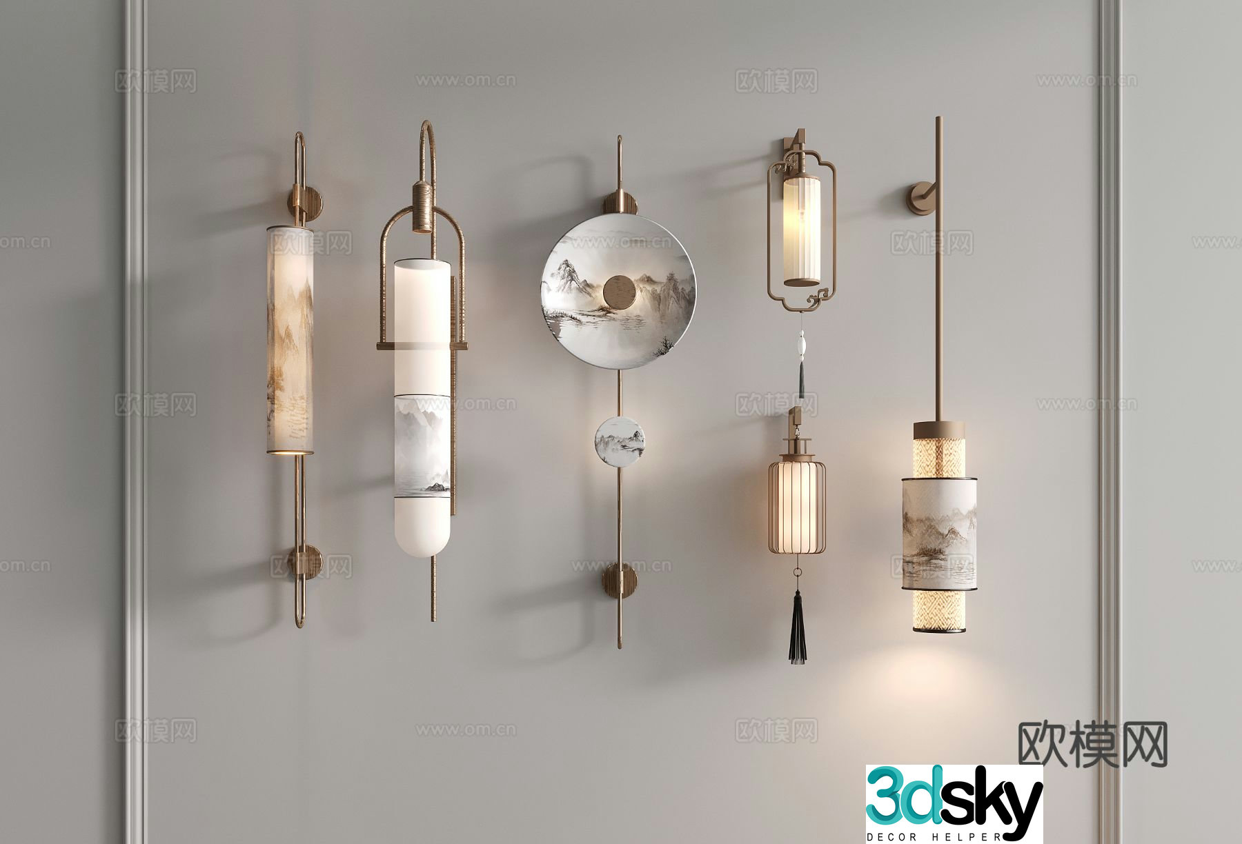 Chinese style wall lamp landscape painting wall lamp 3d model