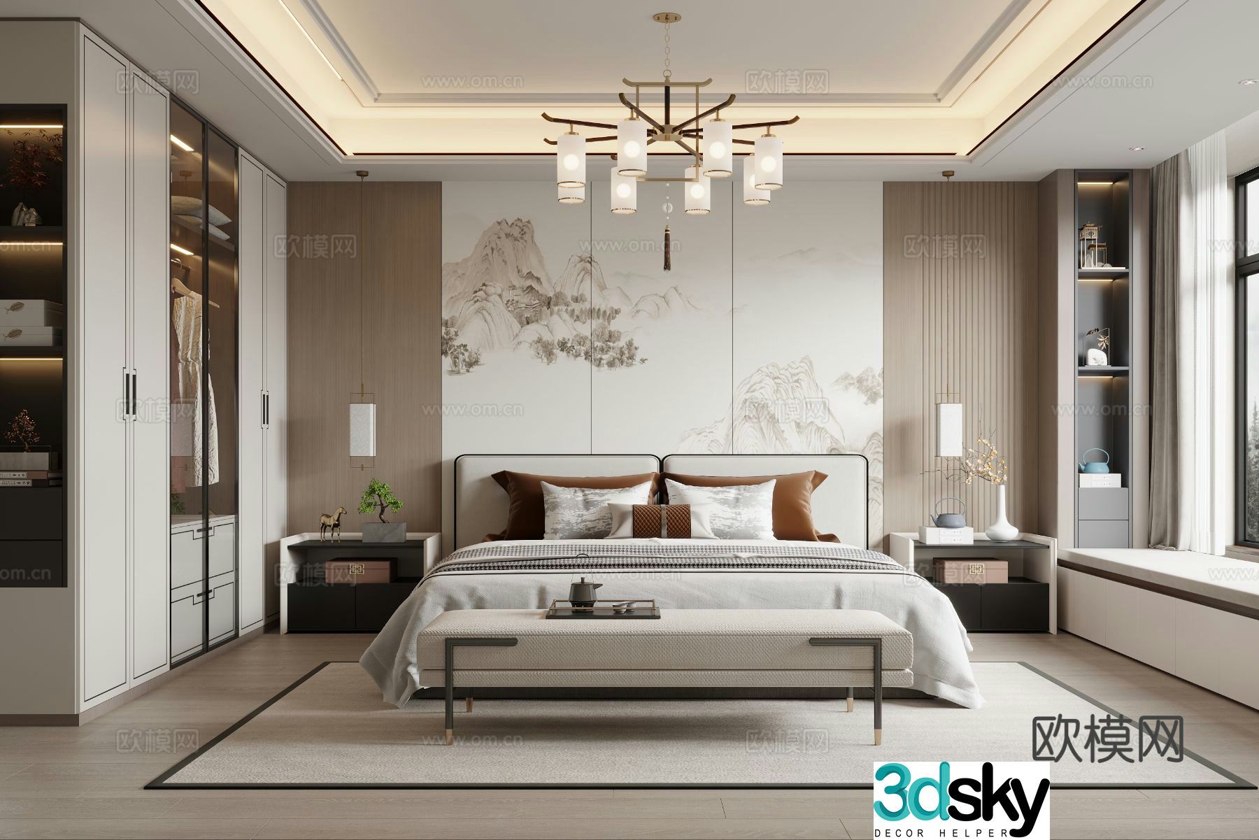 New Chinese style bedroom master bedroom 3d model