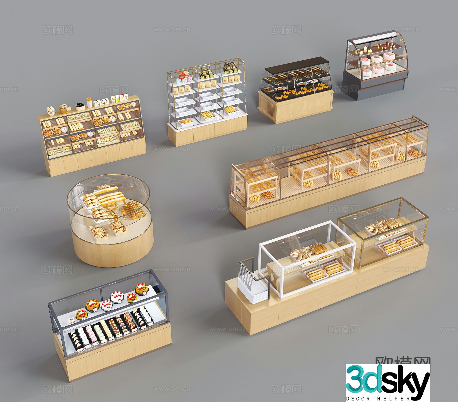 Cake display cabinet bread display cabinet dessert shelf bakery cabinet 3d model