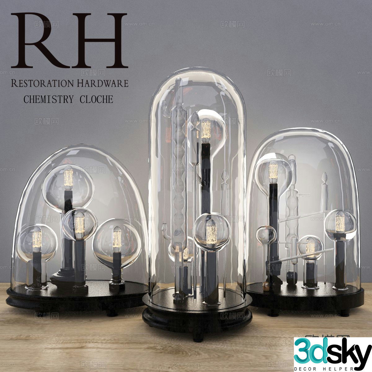 RH modern minimalist glass table lamp 3d model