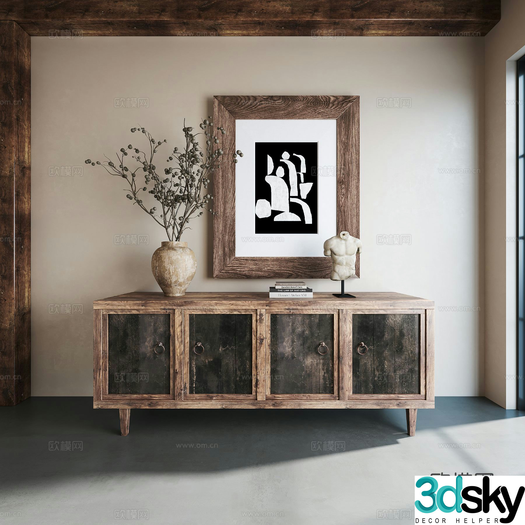 Wabi-sabi style entrance cabinet solid wood cabinet 3D model