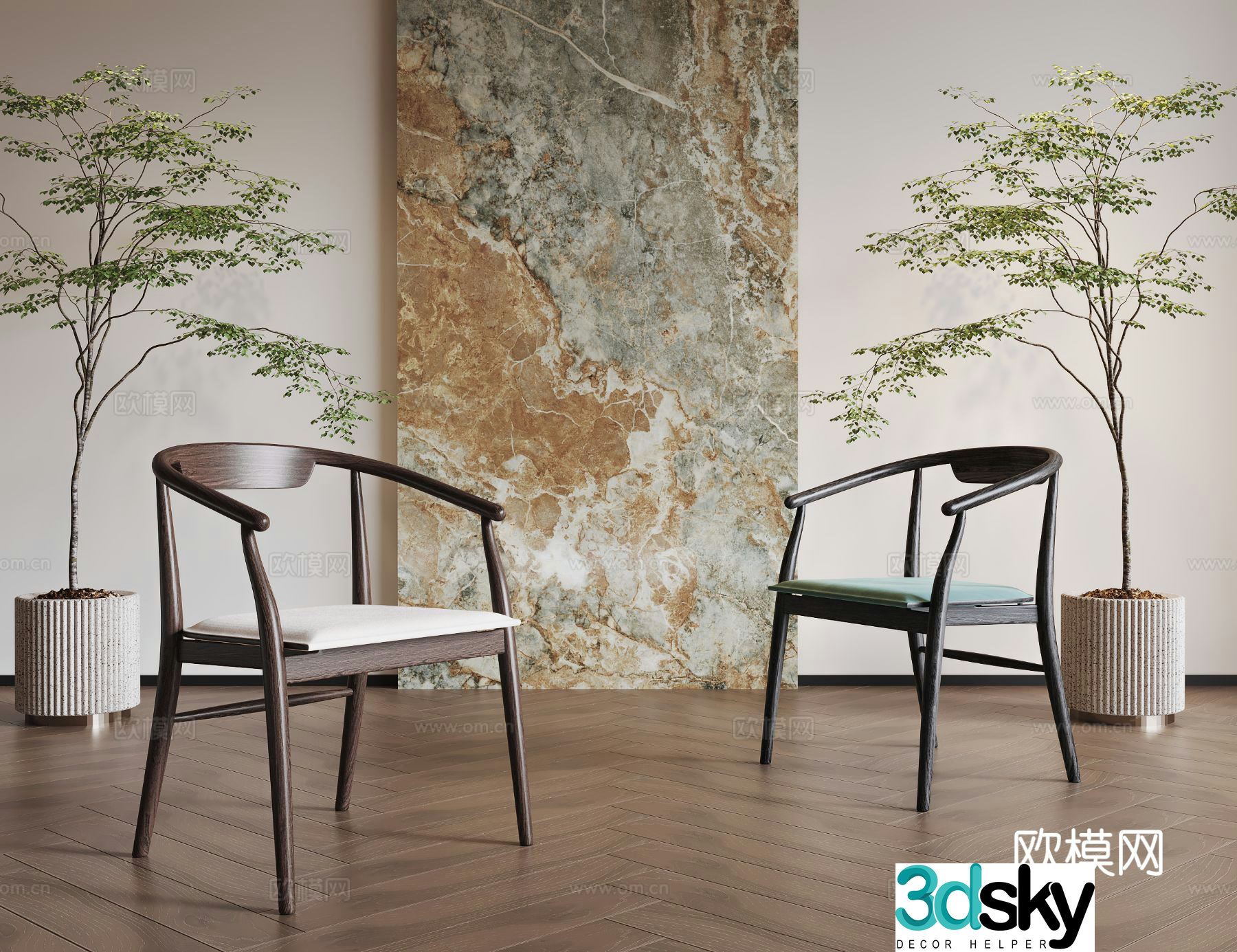 New Chinese style single chair tea chair arm chair dining chair 3D model