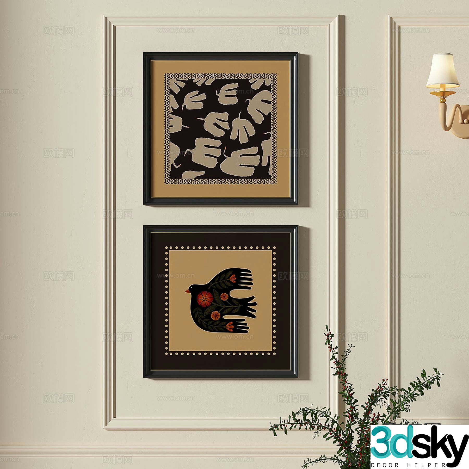 French abstract painting decorative painting 3d model