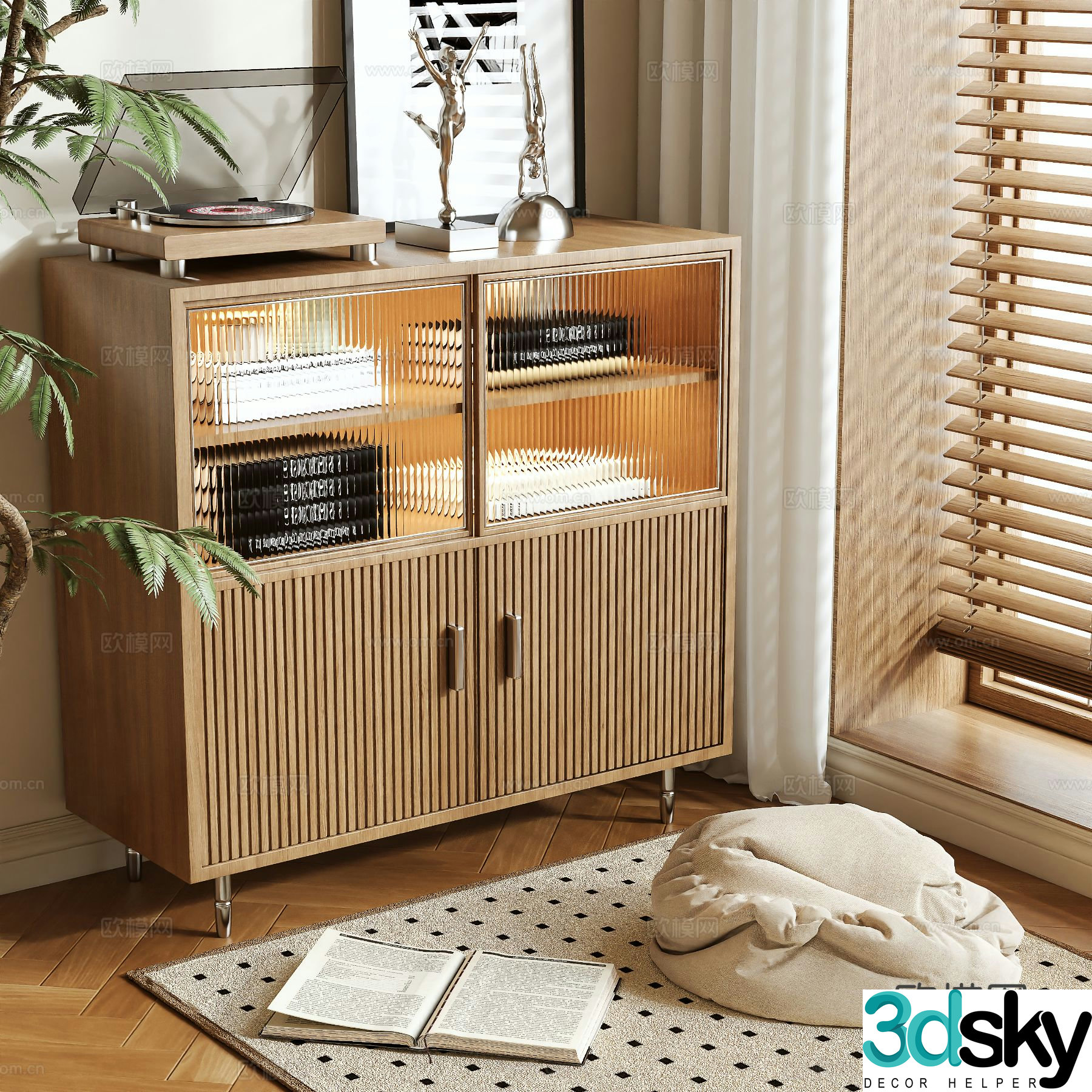 Log style side cabinet short bookcase corner cabinet 3D model