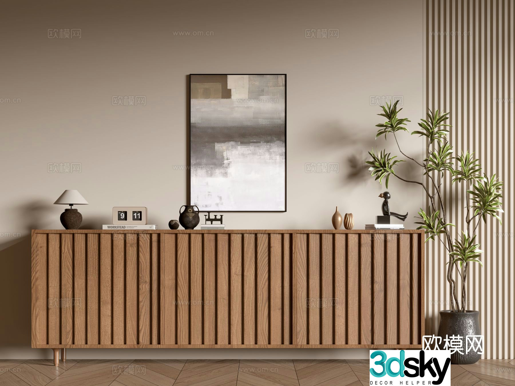 Log style entrance cabinet wood grain cabinet low cabinet side cabinet 3D model