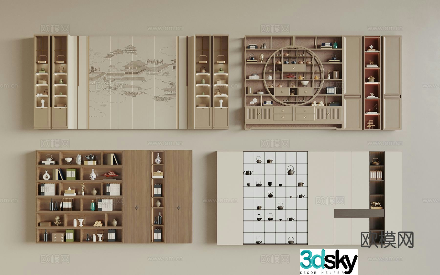 New Chinese style bookcase tea cabinet decorative cabinet 3d model