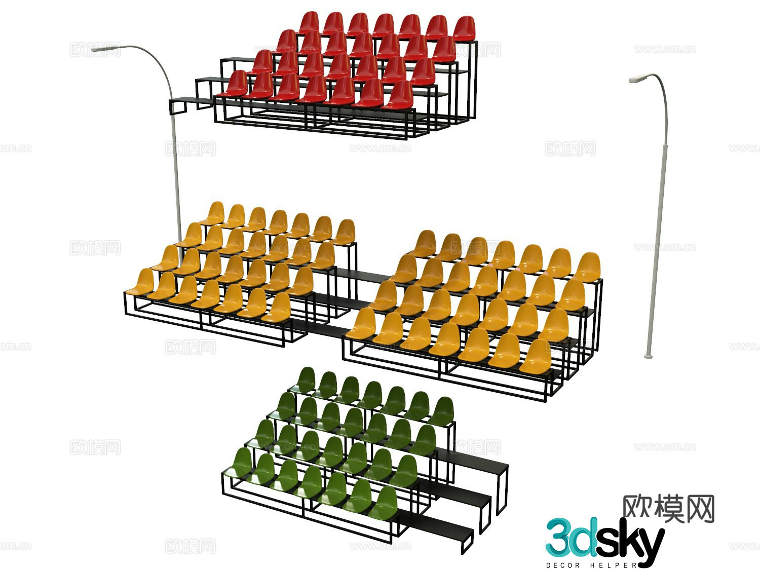 Bleacher seats sports stands auditoriums basketball court stands football field stands 3d model