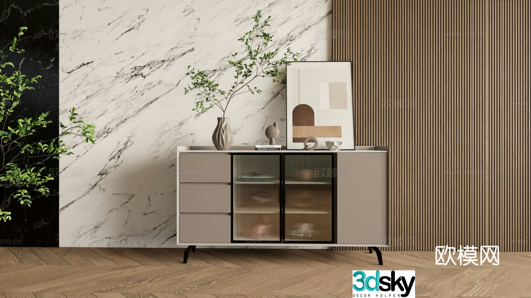 Modern entryway cabinet drawer 3d model