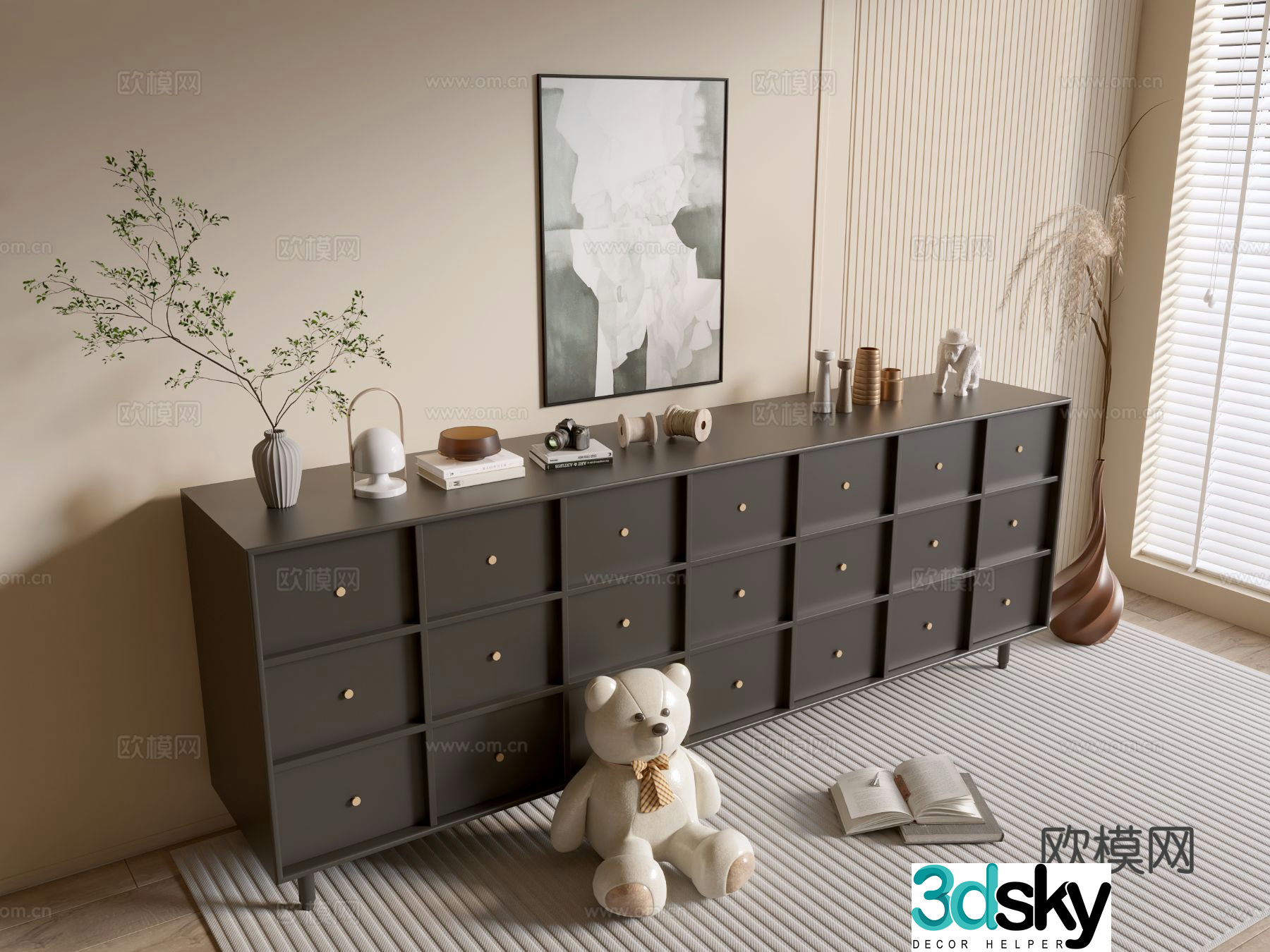 Modern black cabinet chest 3d model