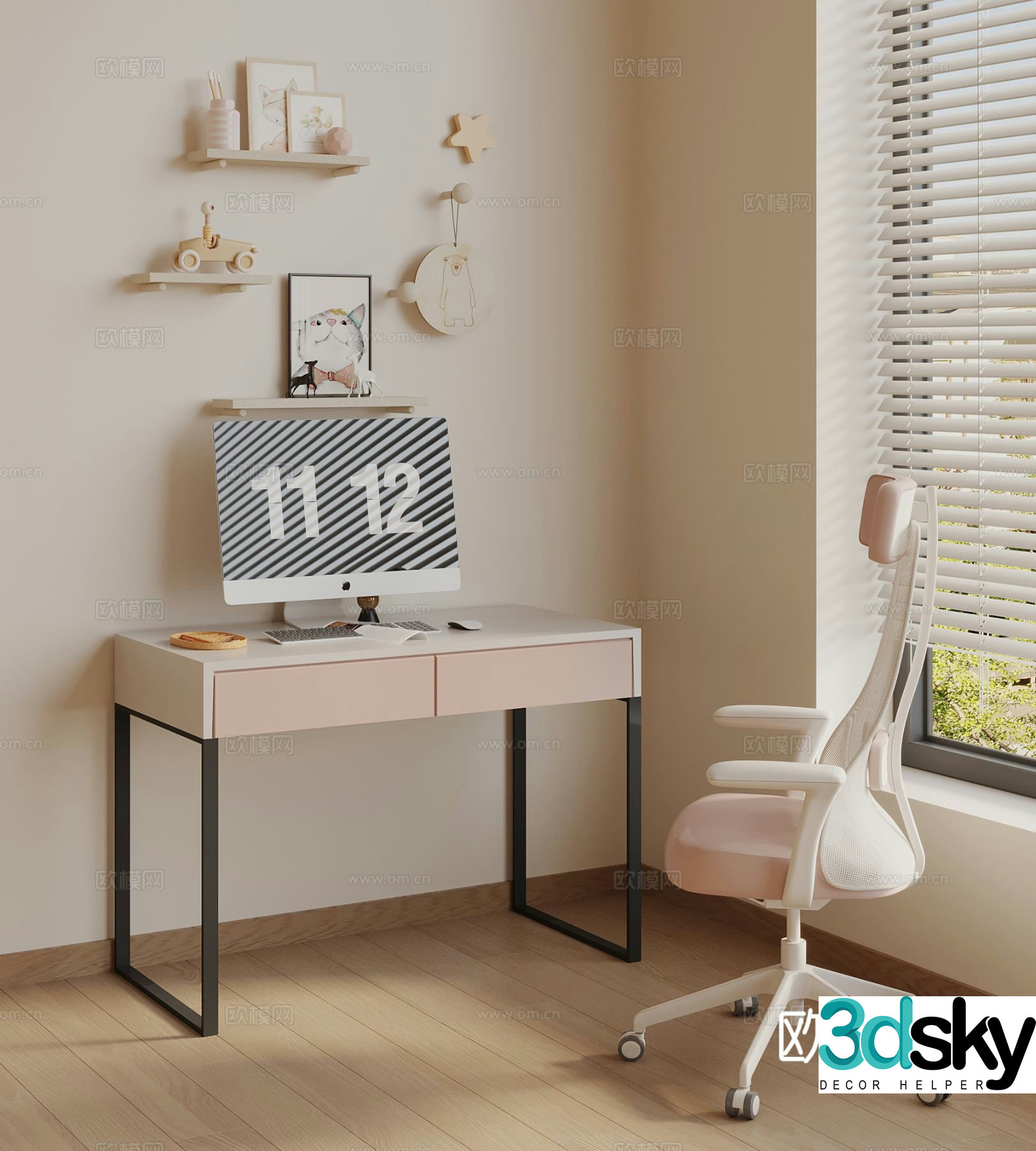 Modern children’s table and chair ergonomic chair 3d model