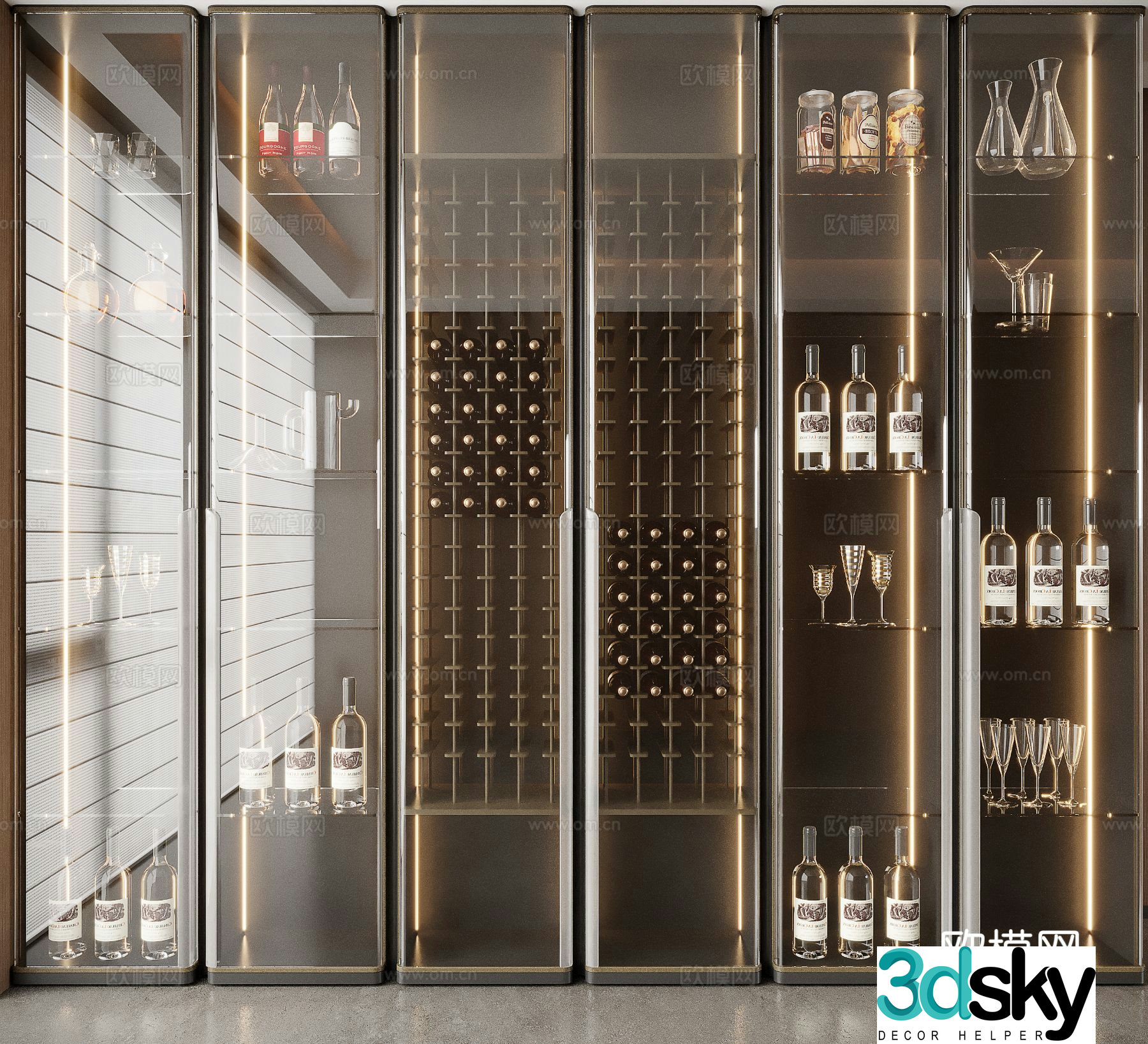 Light luxury glass wine cabinet 3D model