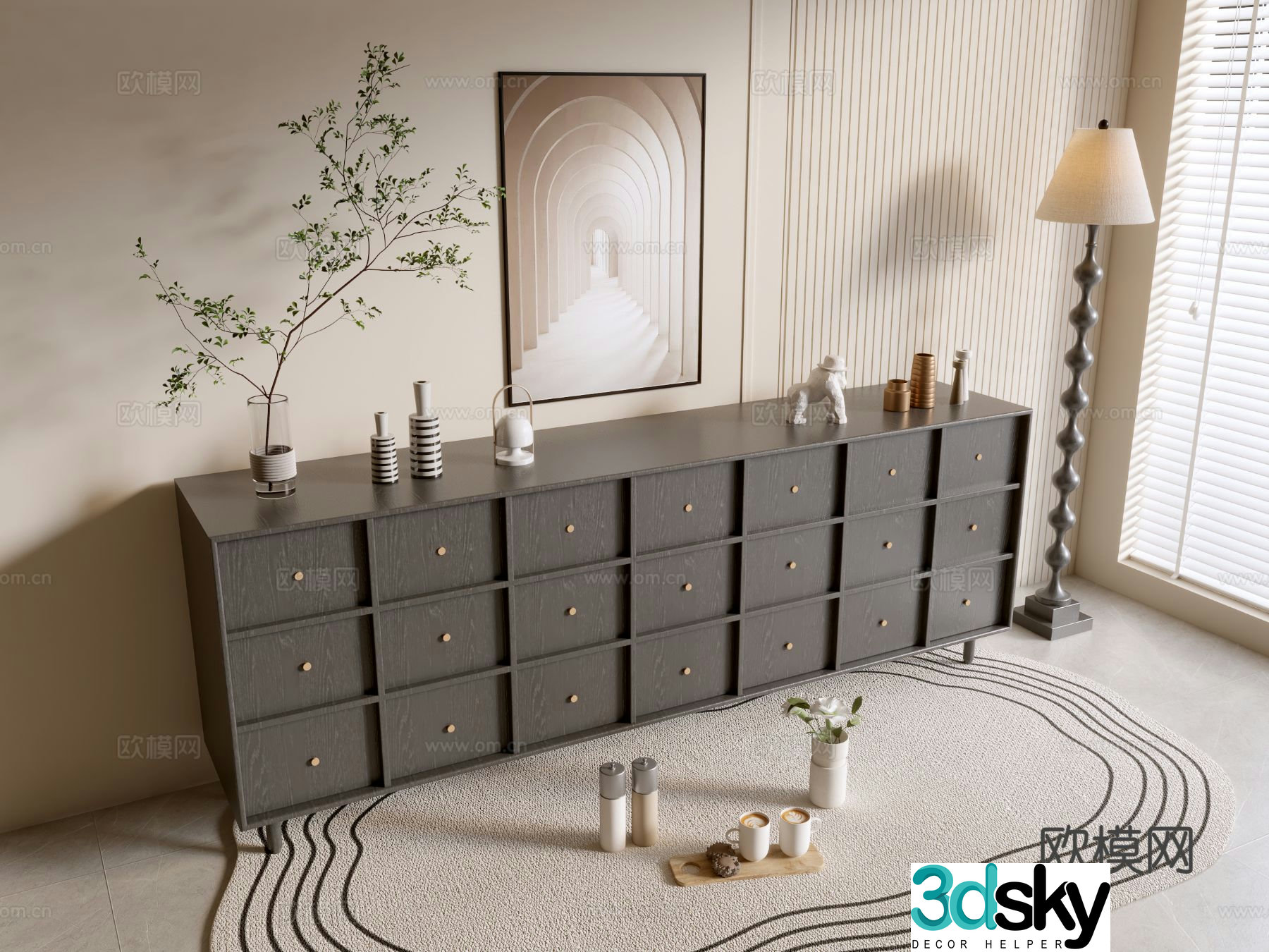 Modern black wood grain entrance cabinet drawer cabinet 3d model