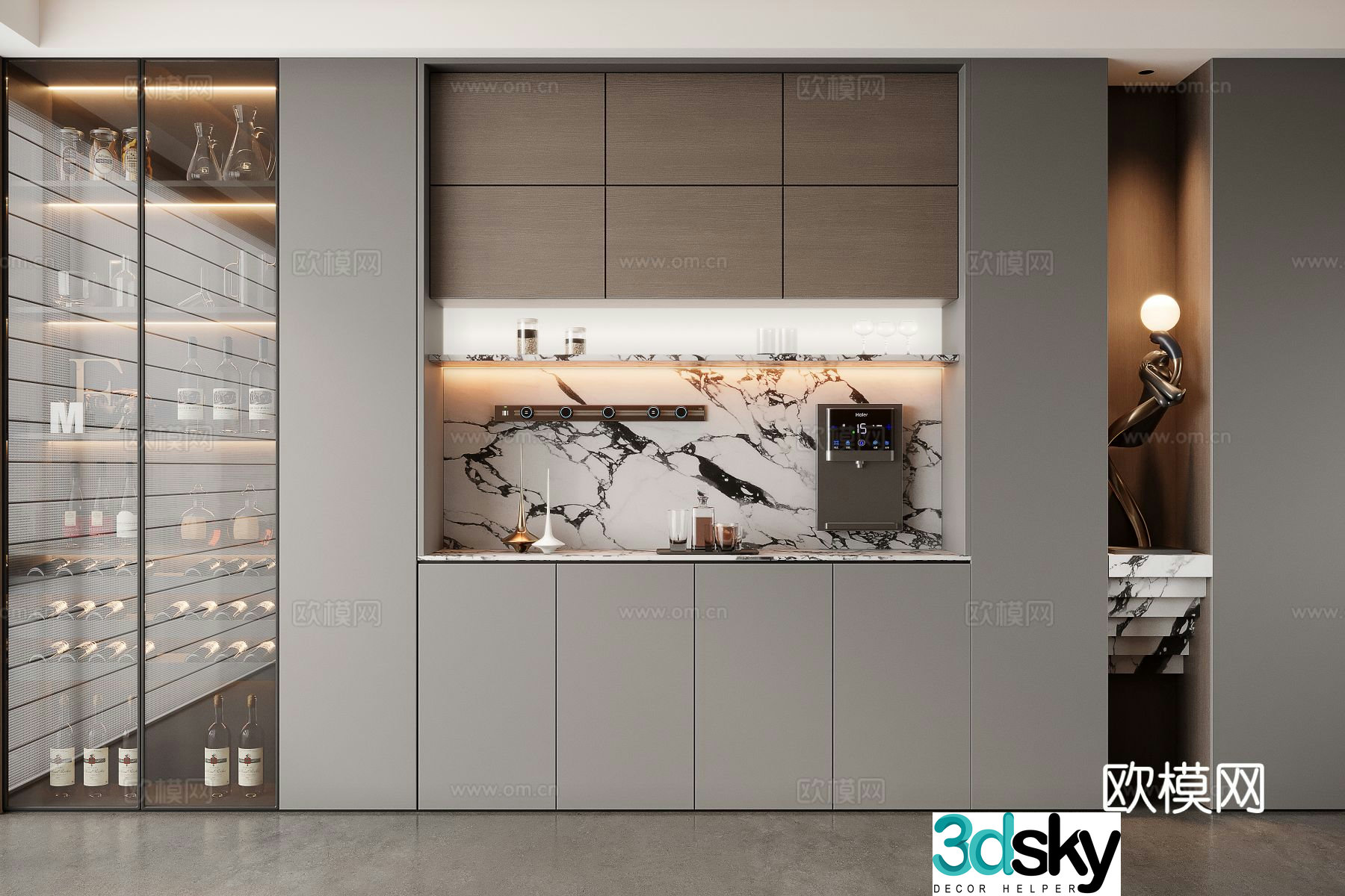 Italian wine cabinet sideboard glass cabinet 3D model
