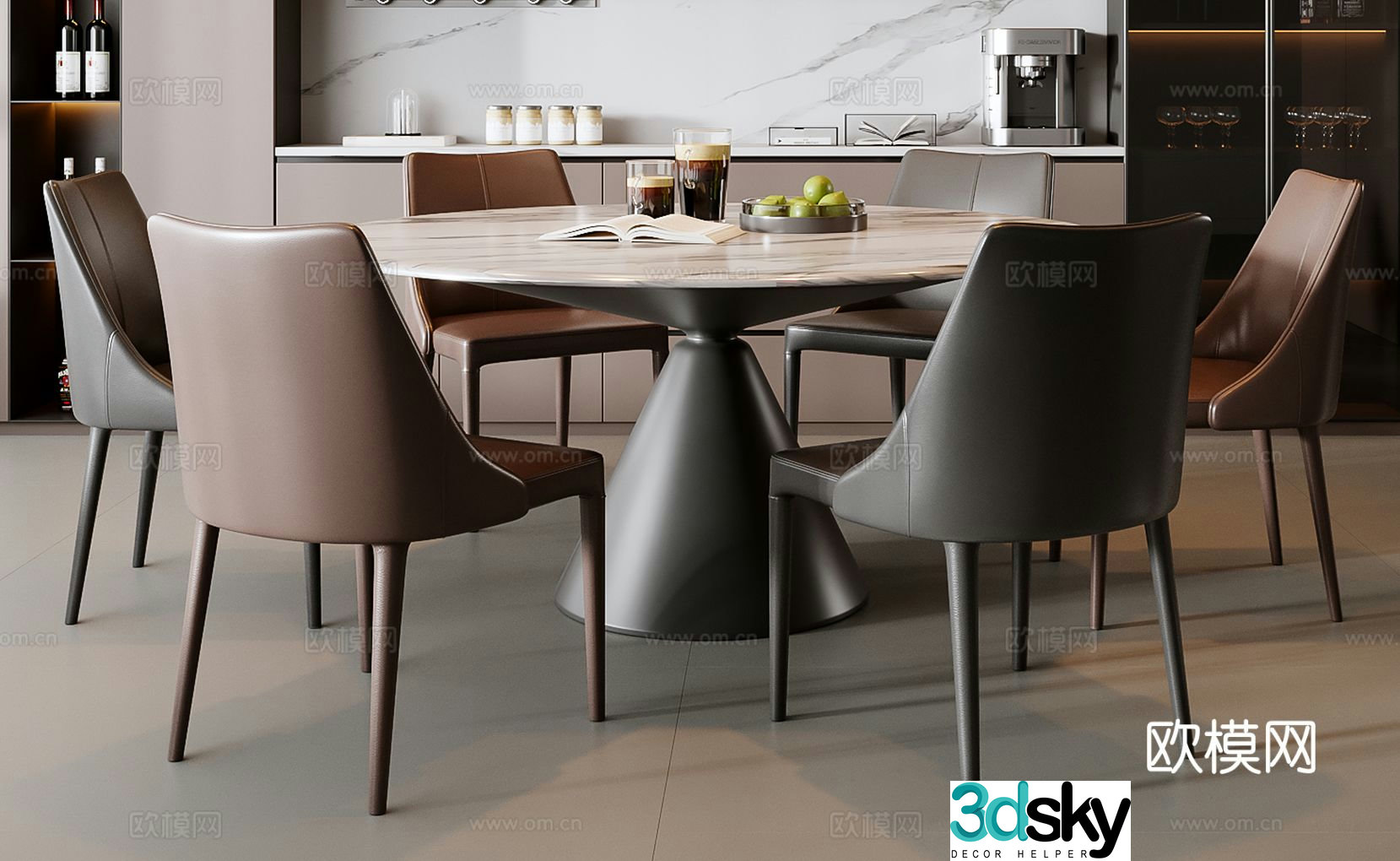 Italian dining table and chairs round dining table 3d model