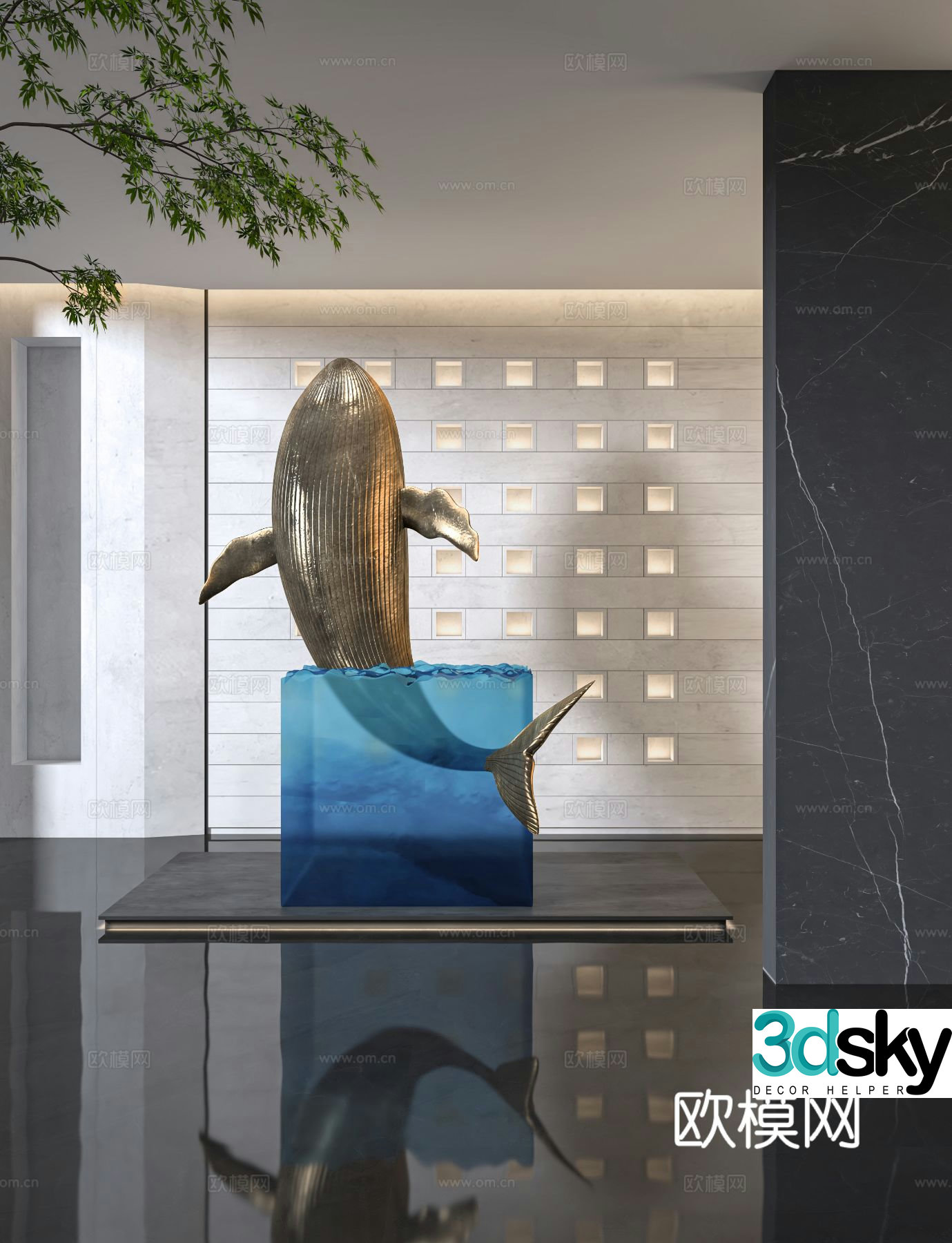 Modern whale sculpture ornament art installation 3d model