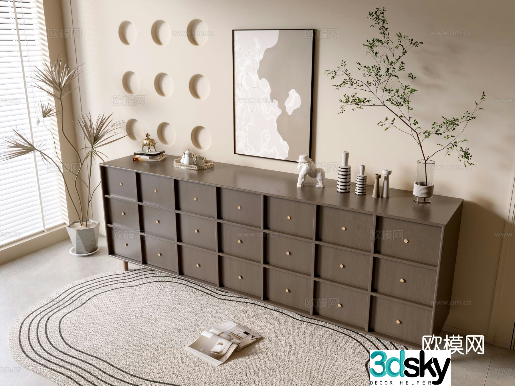 Modern black wood grain entrance cabinet drawer cabinet 3d model