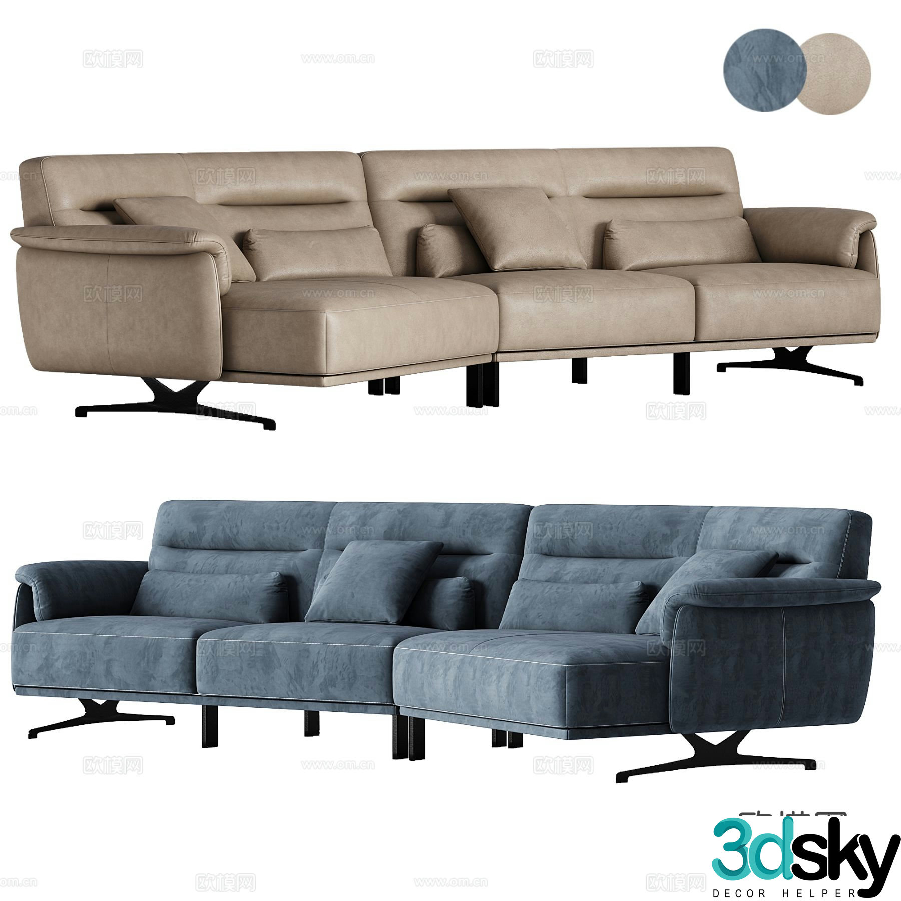 Modern three-seat sofa 3d model