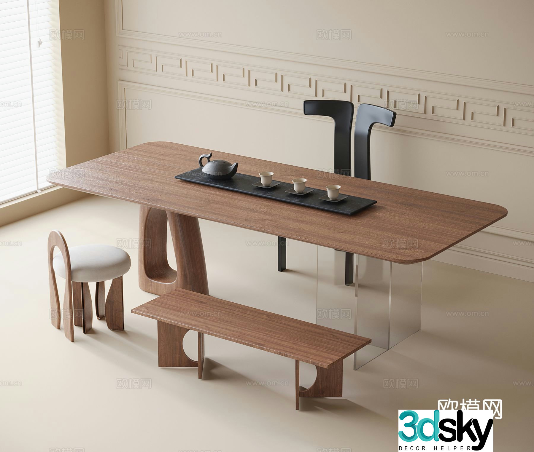 Medieval style tea table and chairs 3d model