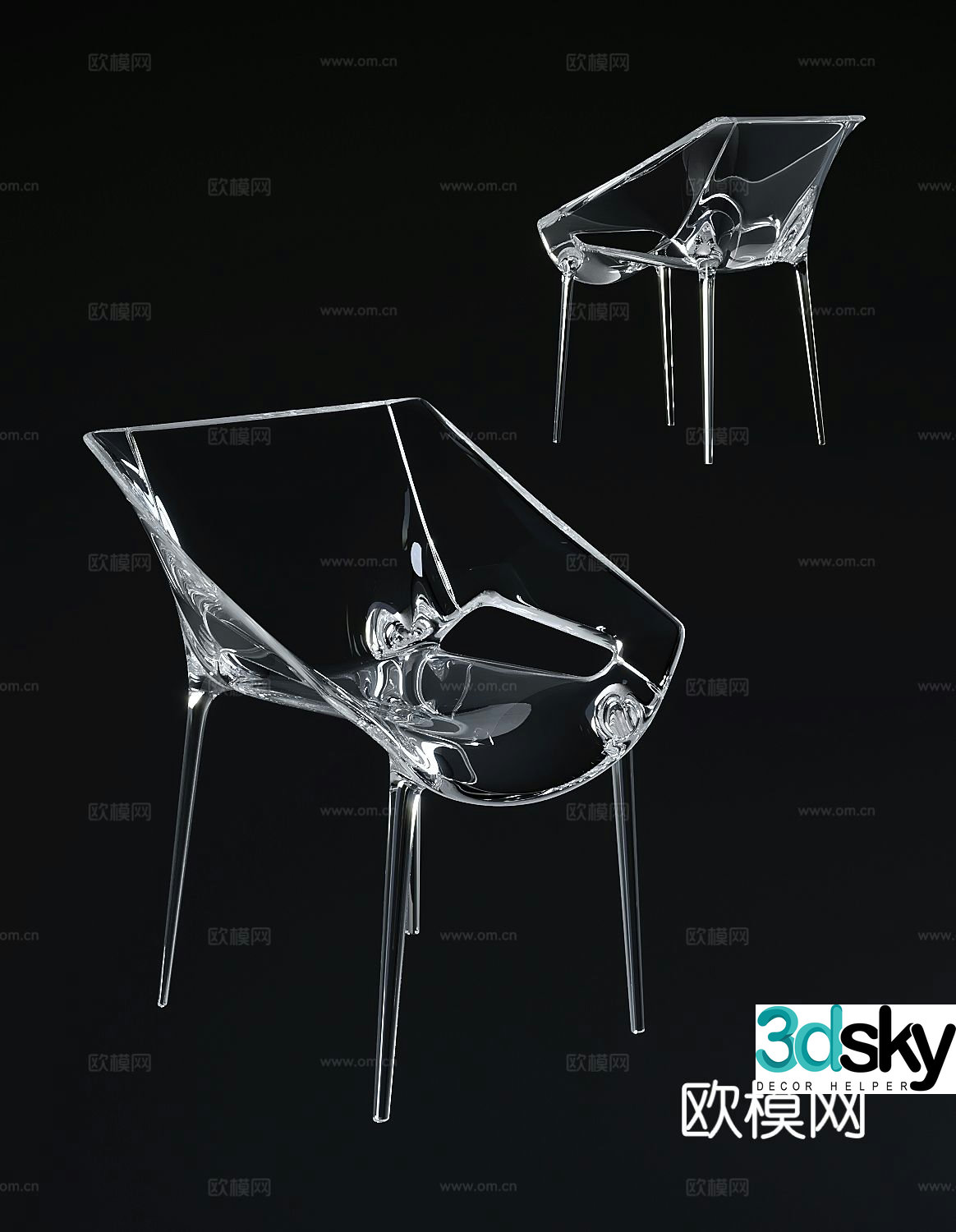 Modern acrylic chair single chair 3d model