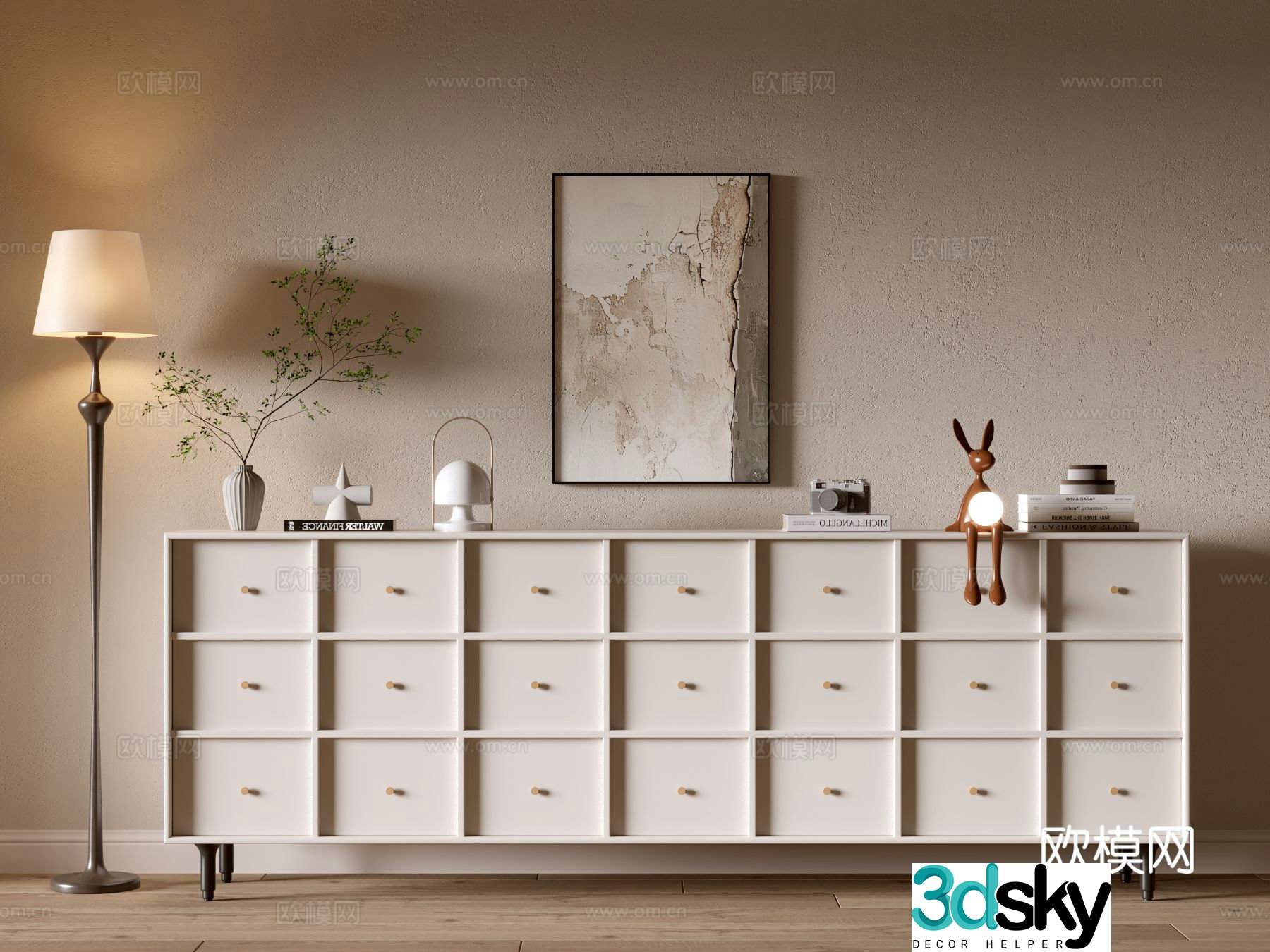 Cream style chest of drawers entrance cabinet 3d model