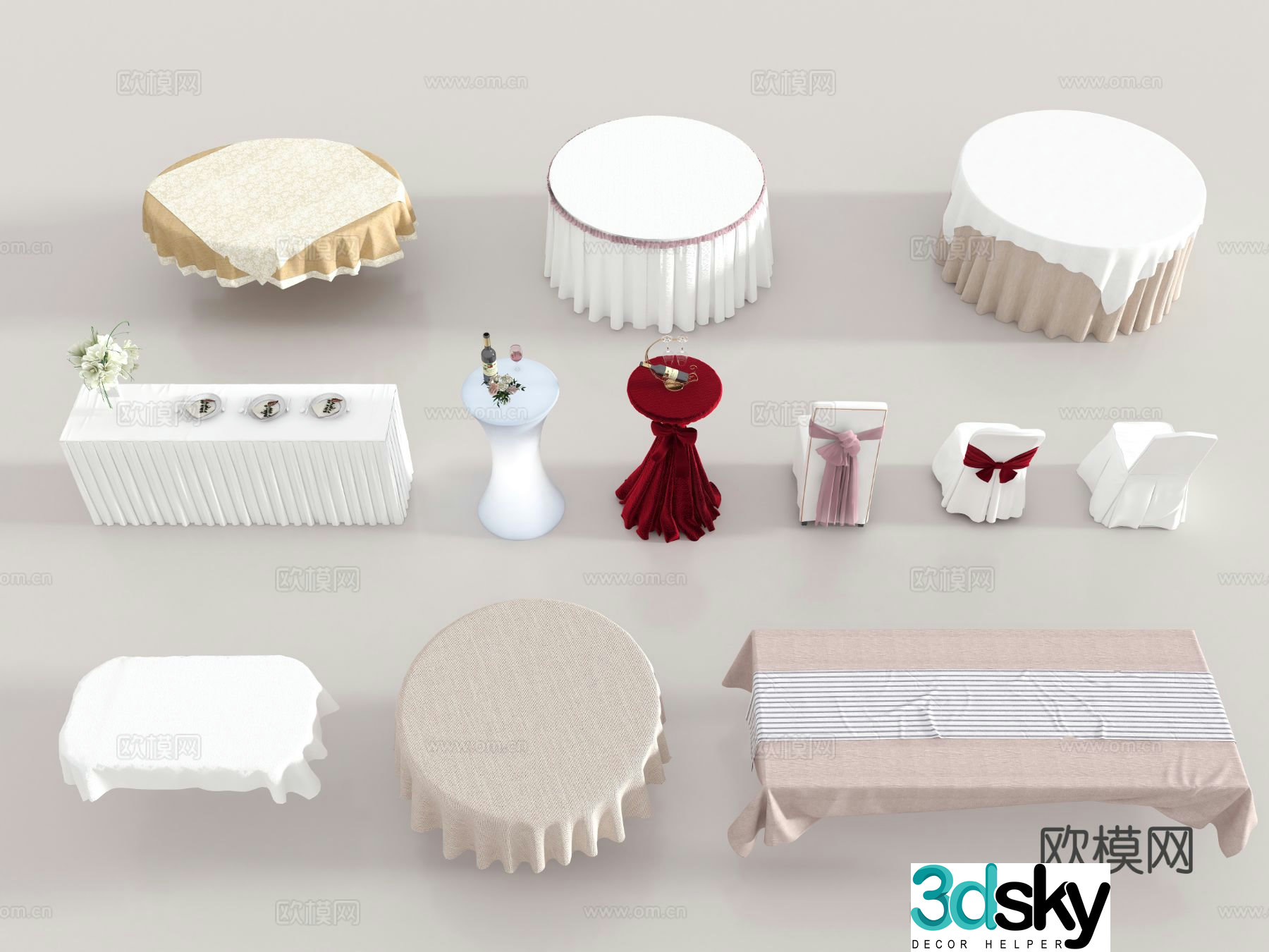 Modern banquet tablecloth VIP table coffee break table tablecloth 3d model