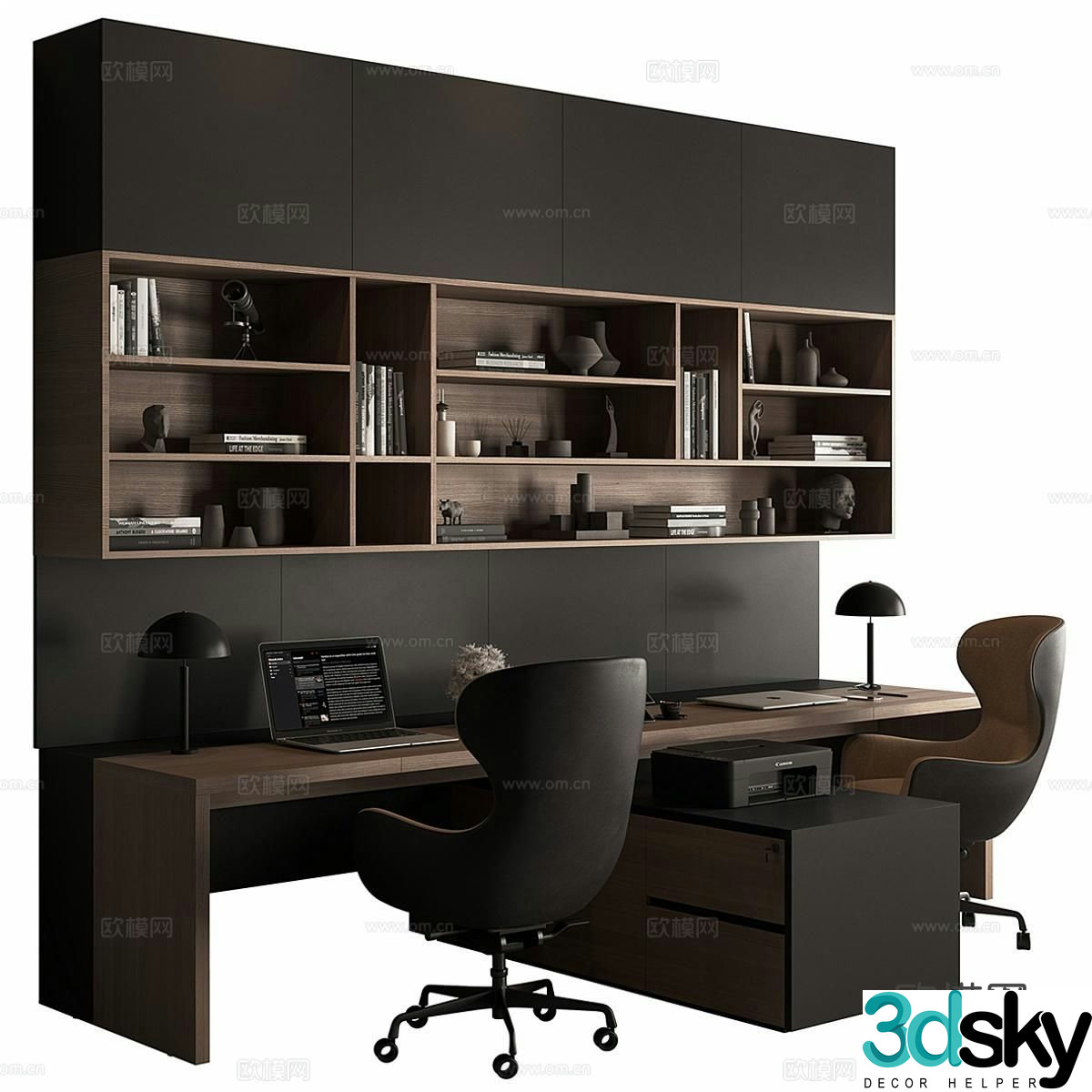 Modern minimalist office desk and chair desk table 3D model
